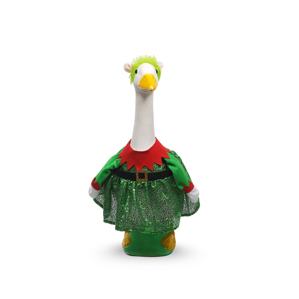 New Porch Goose Christmas Outfit, Green Sequin Elf Costume Set for Large White Goose Statue - Image 2