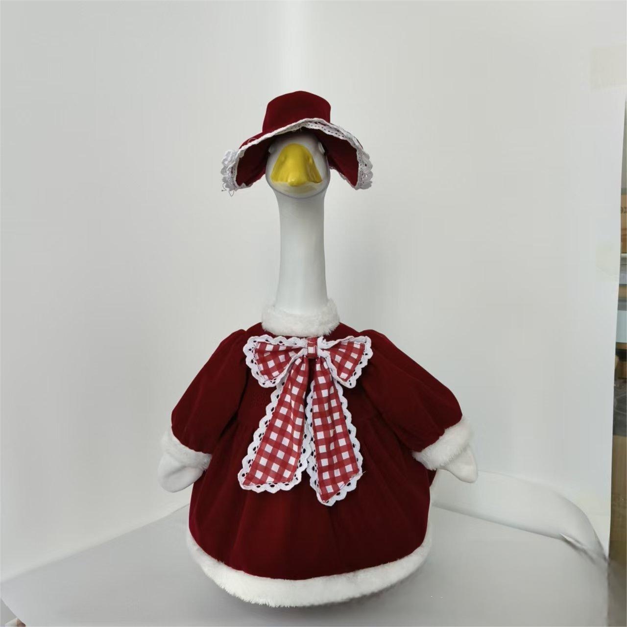 Christmas Porch Goose Costume, Red Velvet Lace Plaid Lawn Goose Outfit for Yard Holiday Decor - Image 2