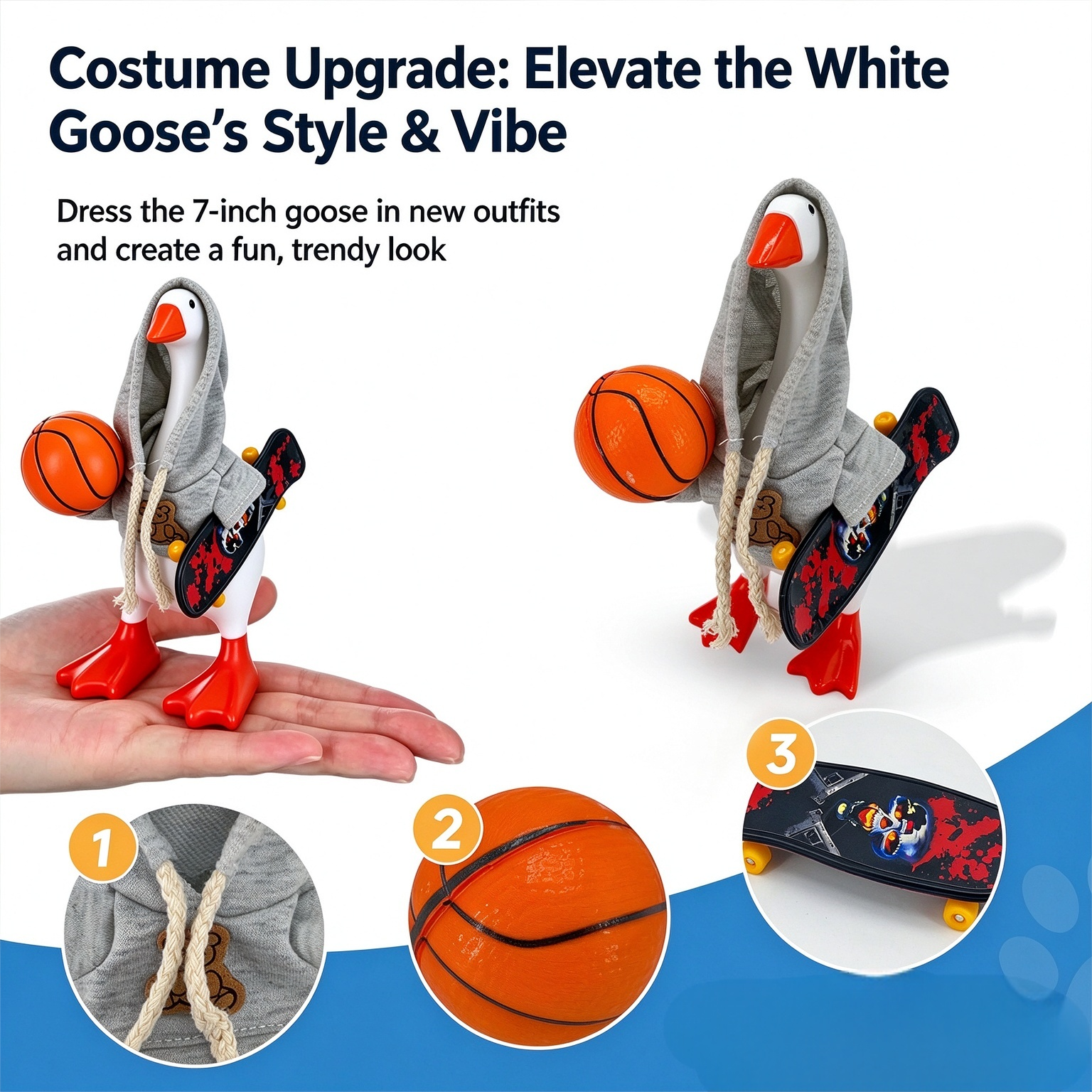 7 Inch Porch Goose Sporty Outfit Set, Skate Tennis Costume for Mini Desktop Goose Statue - Image 2