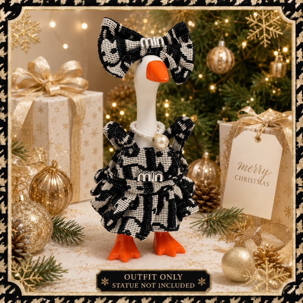 7 Inch Porch Goose Outfit, Black Messy Texture Costume with Bow, Hand Knitted Set for Holiday Celebration - Image 5