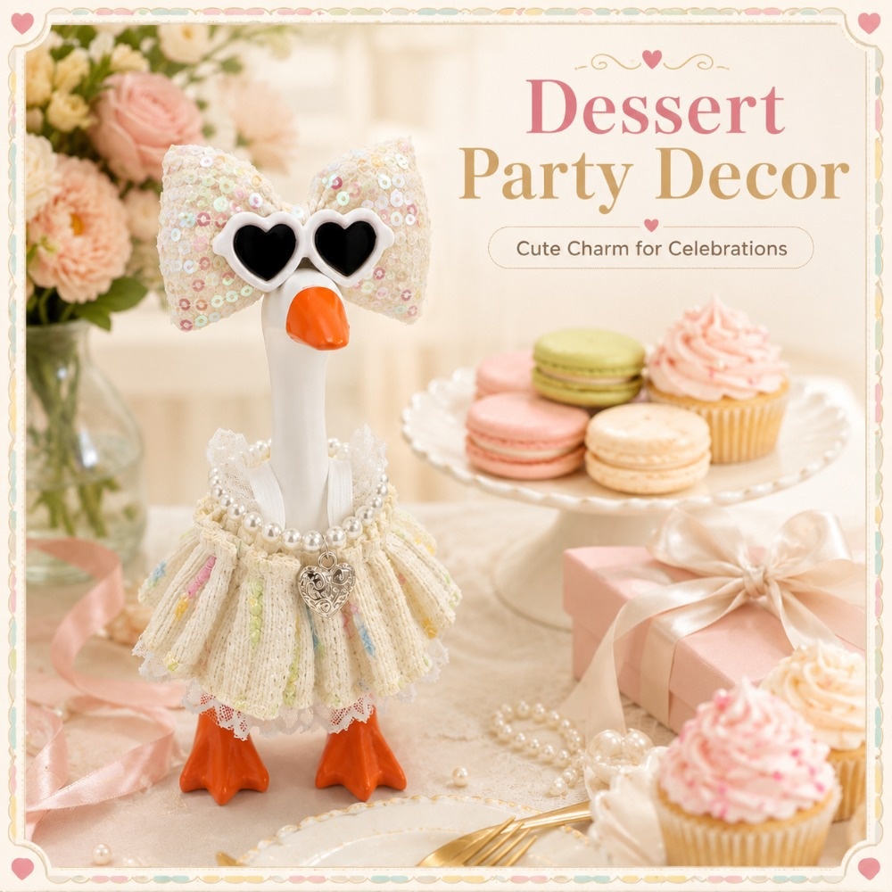 7 Inch Porch Goose Outfit, Yellow Textured Dress with Heart Sunglasses, Hand Sewn Costume Set for Holiday Celebration - Image 5