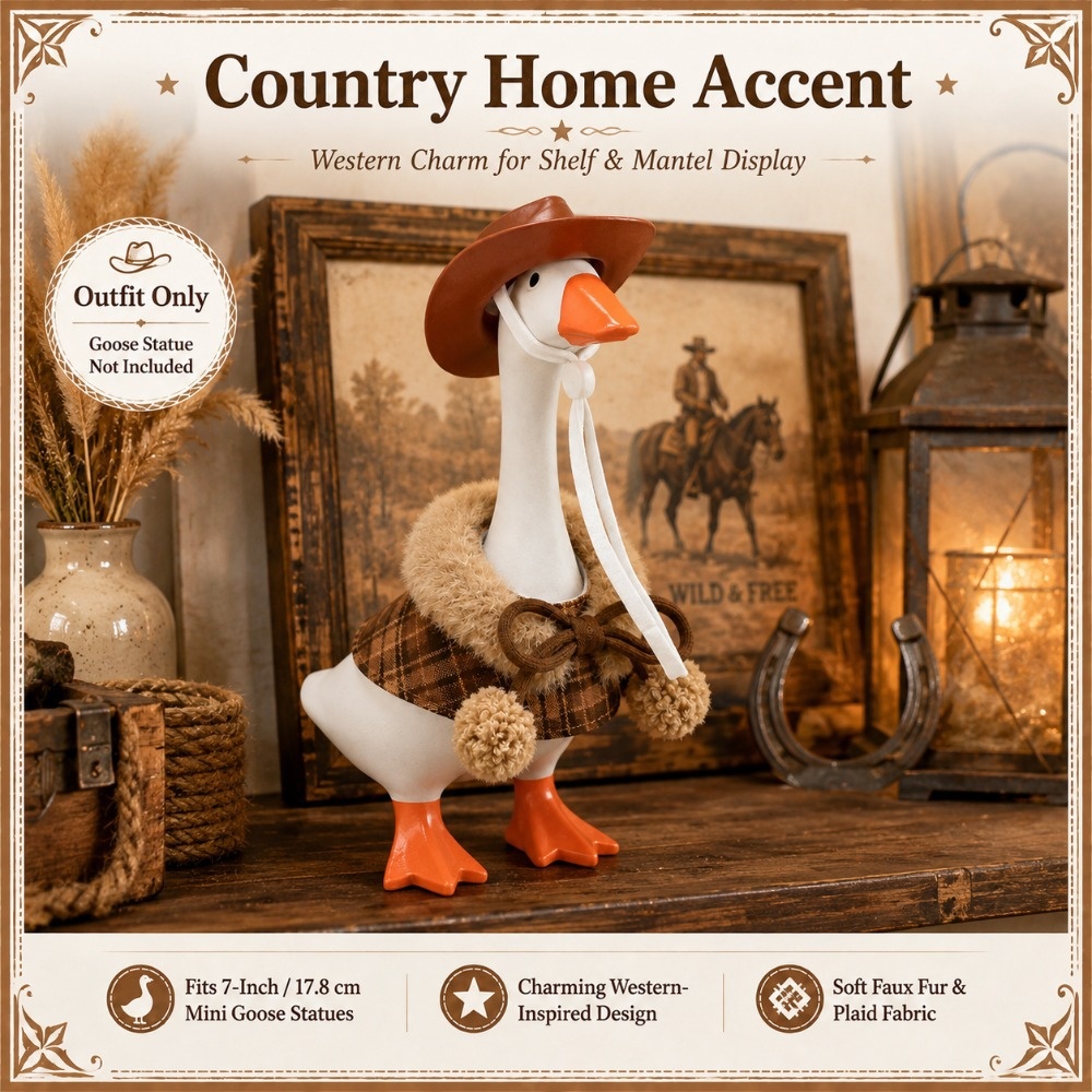 7 Inch Porch Goose Outfit, Brown Cowboy Hat & Winter Scarf Set, Office & Holiday Hand Knitted Costume - Image 5