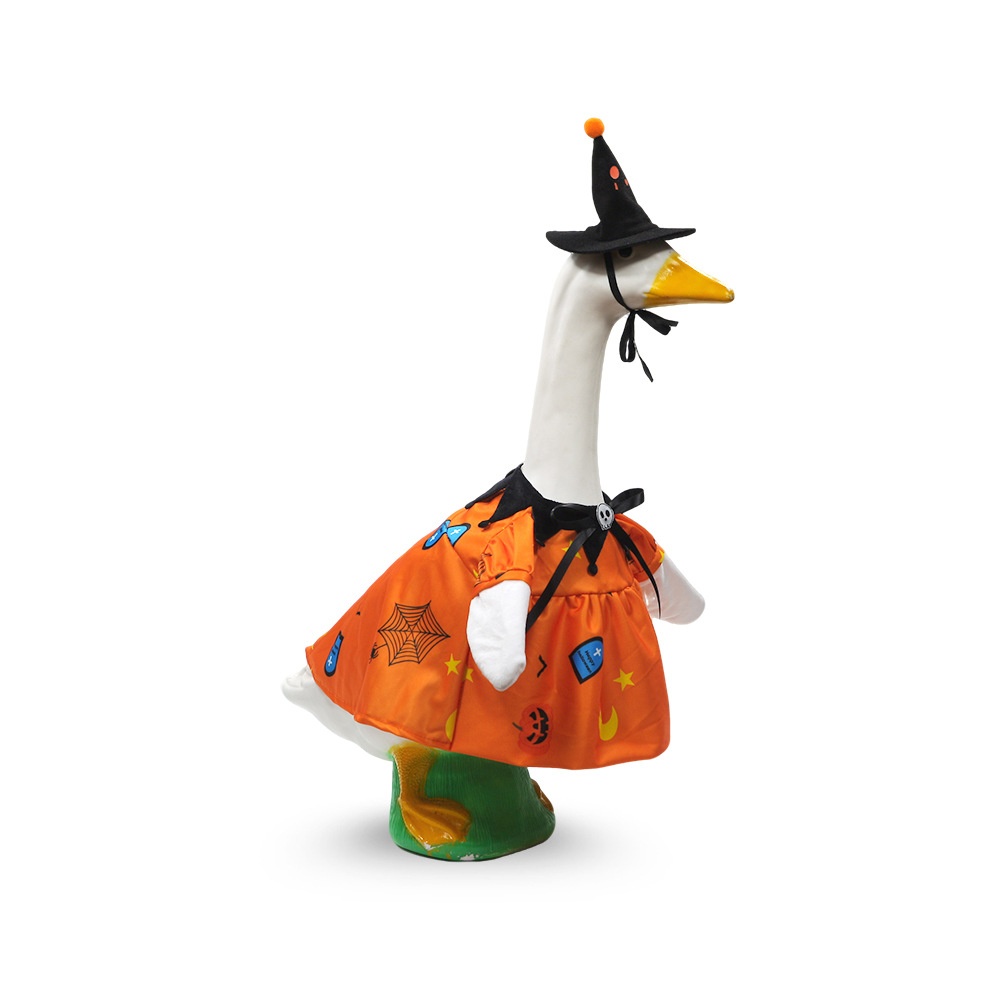 New Porch Goose Halloween Costume, Black Wizard Hat & Orange Outfit Set for Large White Goose Statue - Image 5