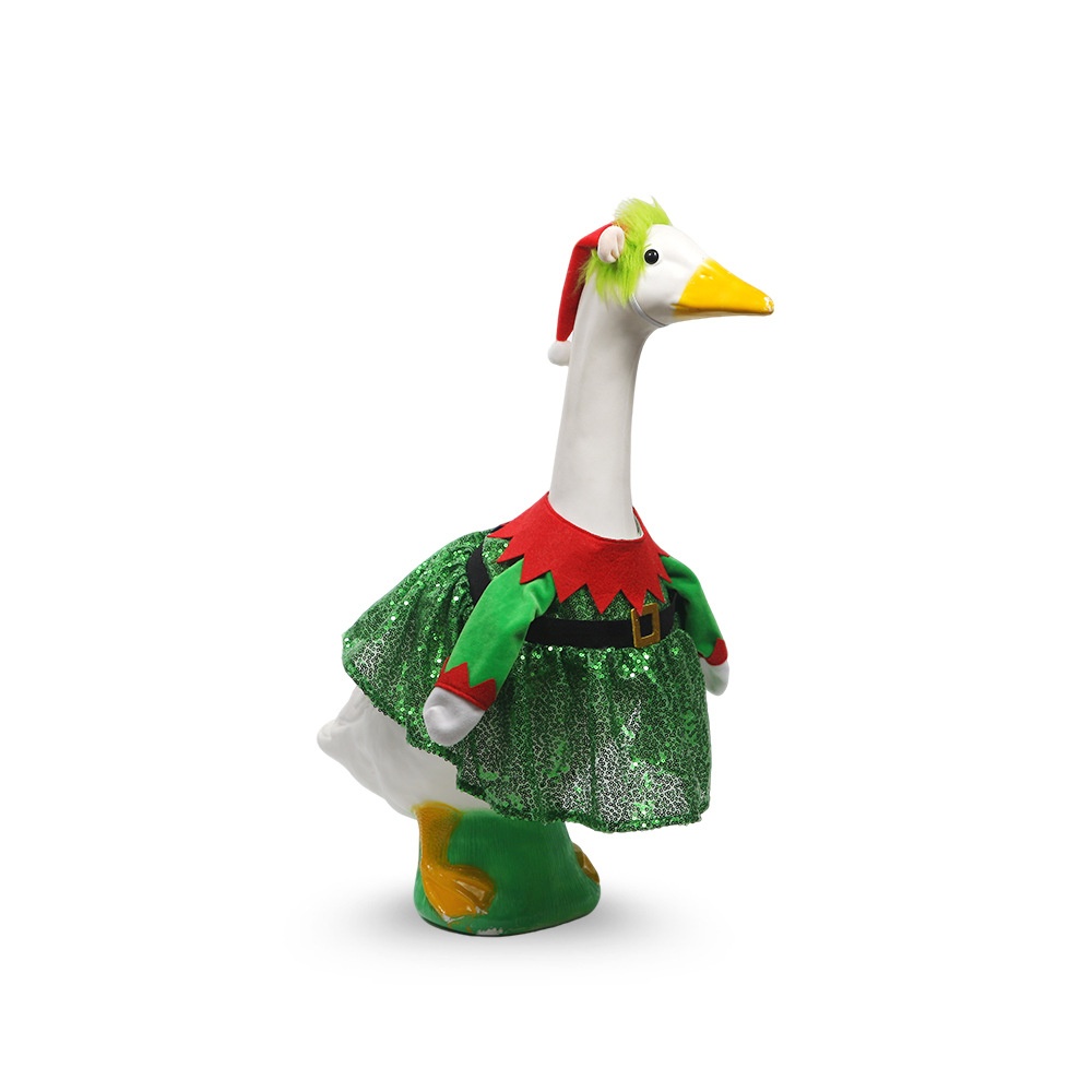 New Porch Goose Christmas Outfit, Green Sequin Elf Costume Set for Large White Goose Statue - Image 5