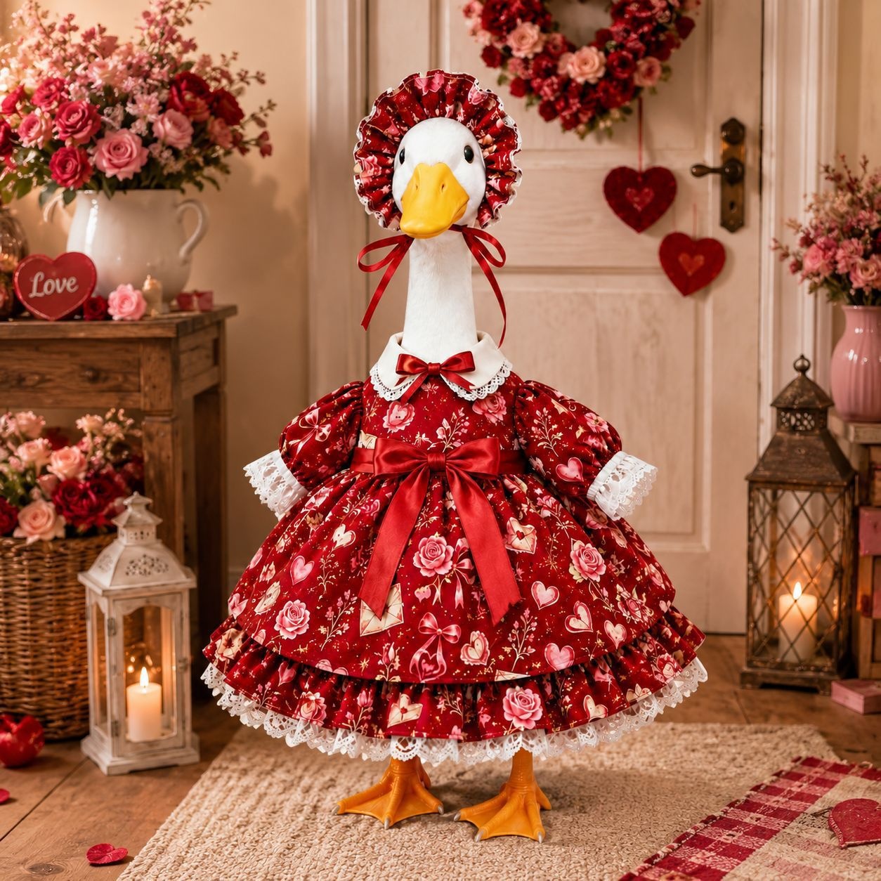 Valentine's Day Porch Goose Clothes, Heart & Rose Outfit for 23 Inch Lawn Goose, Yard Decor - Image 5