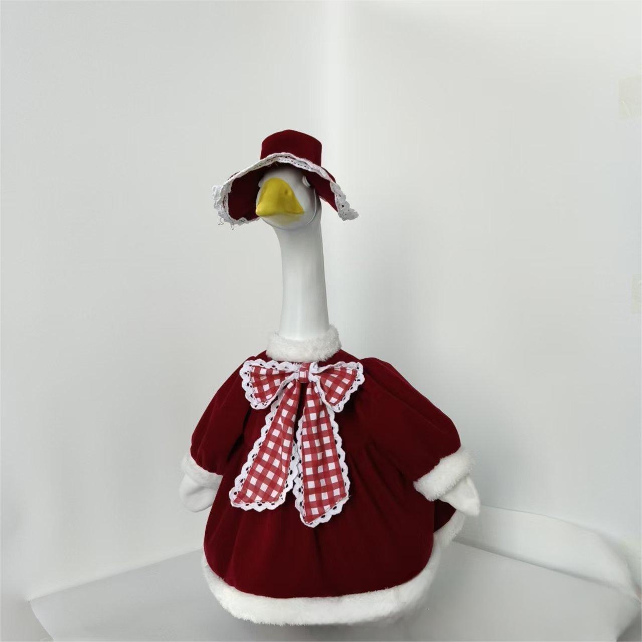 Christmas Porch Goose Costume, Red Velvet Lace Plaid Lawn Goose Outfit for Yard Holiday Decor - Image 5