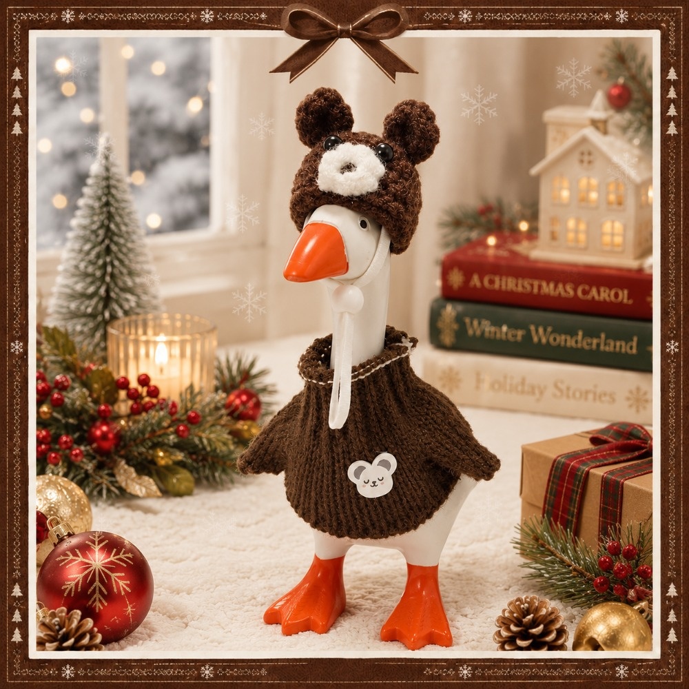 7 Inch Porch Goose Outfit, Brown Bear Hat Hand Knitted Costume, Animal Dress-up Set for Holiday Celebration - Image 4
