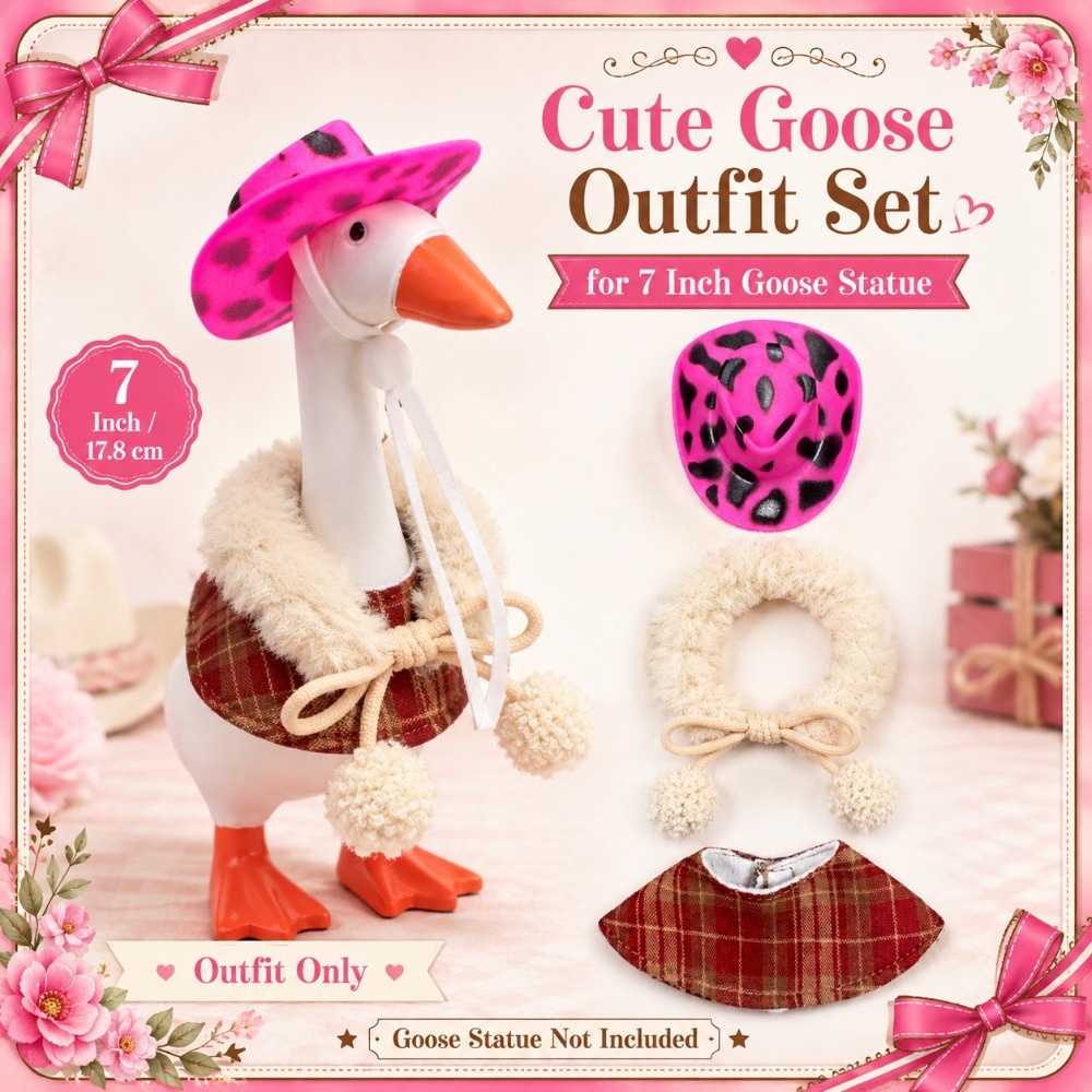 7 Inch Porch Goose Outfit, Black & Purple Polka Dot Cowboy Hat with Winter Scarf, Hand Knitted Costume Set for Holiday Celebration - Image 4