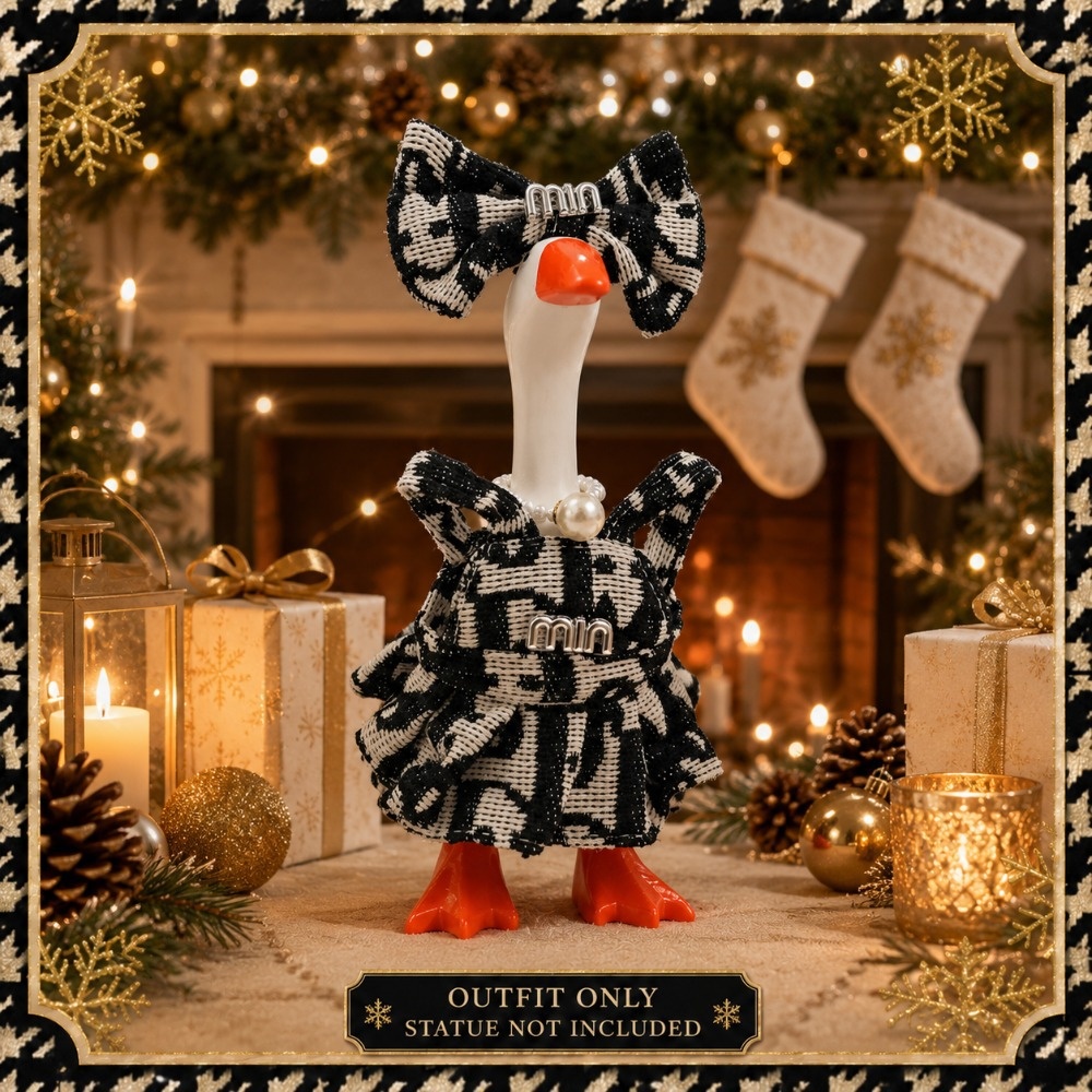 7 Inch Porch Goose Outfit, Black Messy Texture Costume with Bow, Hand Knitted Set for Holiday Celebration - Image 4