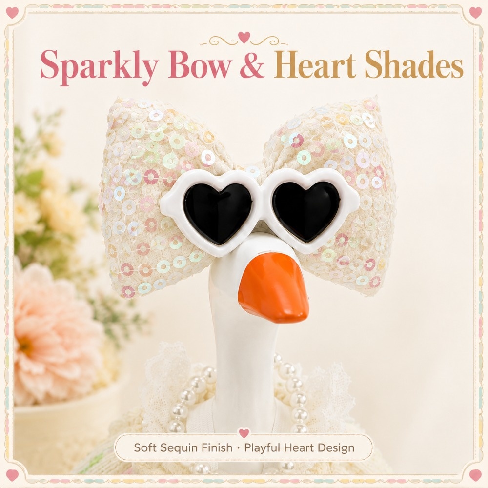 7 Inch Porch Goose Outfit, Yellow Textured Dress with Heart Sunglasses, Hand Sewn Costume Set for Holiday Celebration - Image 4