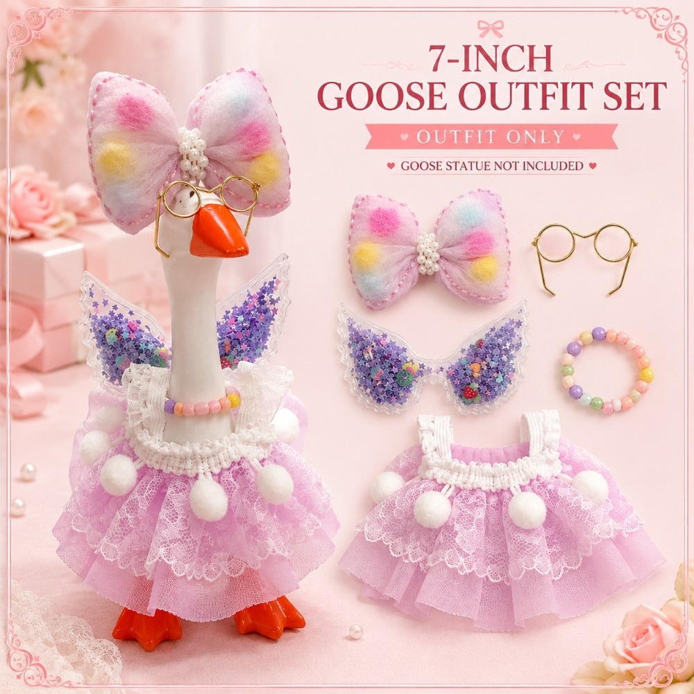 7 Inch Porch Goose Outfit, Purple Bubble Dress with Big Bow & Wings, Exquisite Hand Sewn Costume Set - Image 4