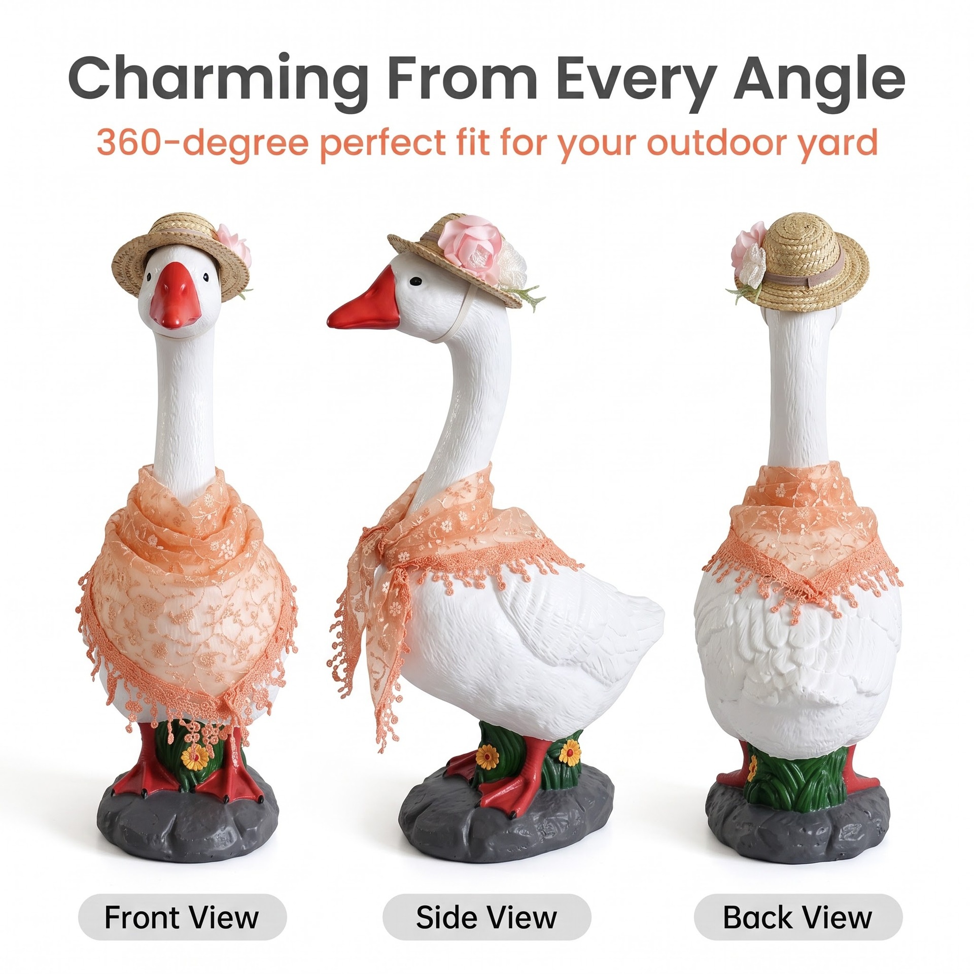 23 Inch Porch Goose Outfit, New Lawn Goose Garden Straw Hat Skirt Set with Scarf - Image 4