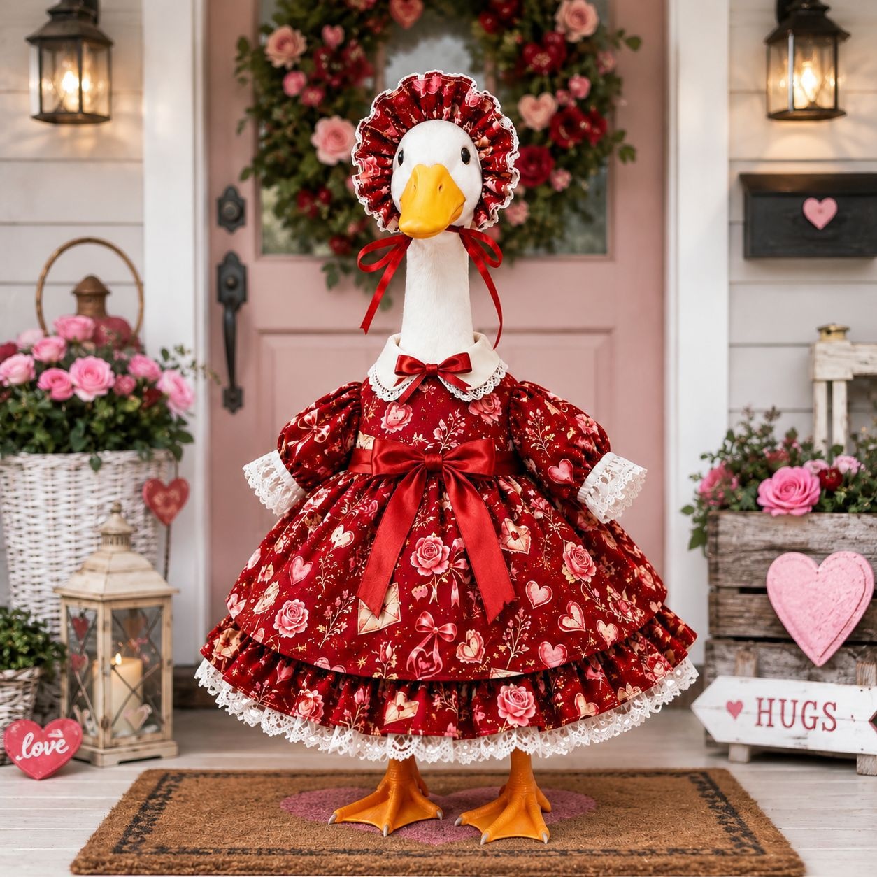 Valentine's Day Porch Goose Clothes, Heart & Rose Outfit for 23 Inch Lawn Goose, Yard Decor - Image 4