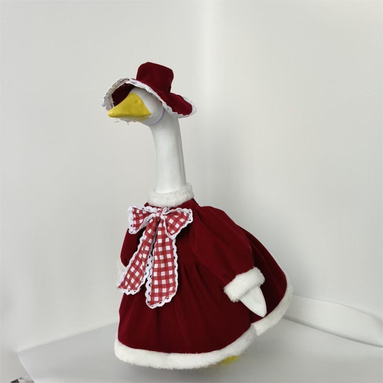 Christmas Porch Goose Costume, Red Velvet Lace Plaid Lawn Goose Outfit for Yard Holiday Decor - Image 4