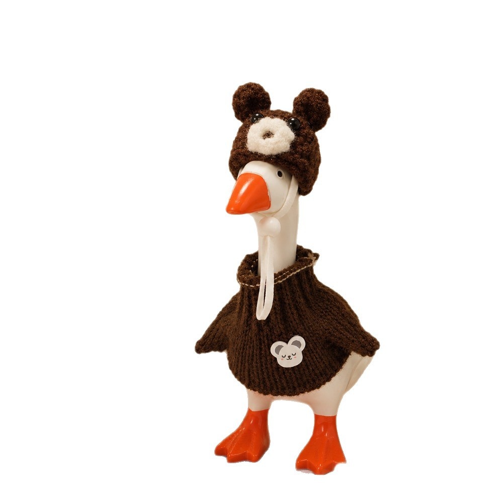7 Inch Porch Goose Outfit, Brown Bear Hat Hand Knitted Costume, Animal Dress-up Set for Holiday Celebration - Image 3