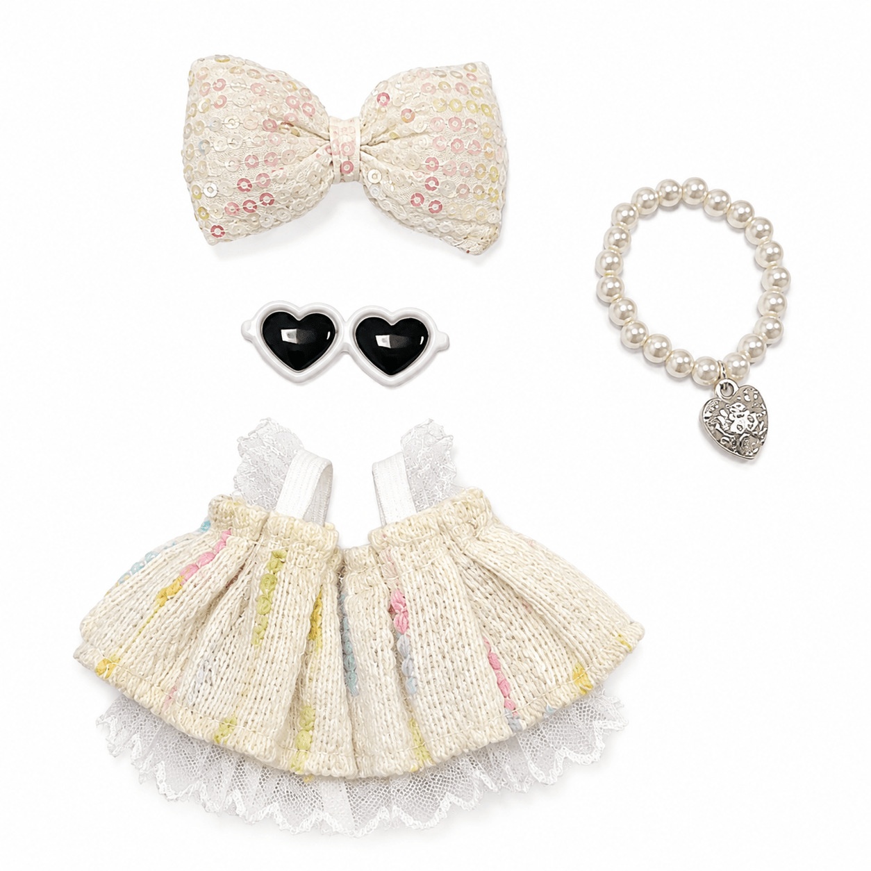 7 Inch Porch Goose Outfit, Yellow Textured Dress with Heart Sunglasses, Hand Sewn Costume Set for Holiday Celebration - Image 3
