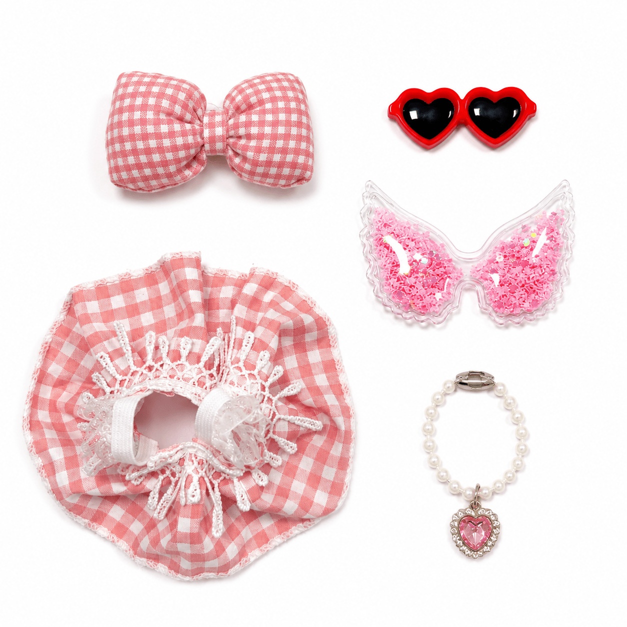 7 Inch Porch Goose Outfit, Pink Checkered Texture Dress with Heart Sunglasses, Exquisite Hand Sewn Costume Set - Image 3