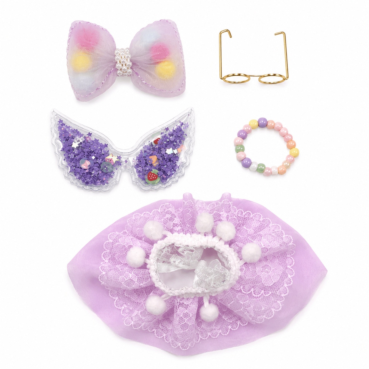 7 Inch Porch Goose Outfit, Purple Bubble Dress with Big Bow & Wings, Exquisite Hand Sewn Costume Set - Image 3