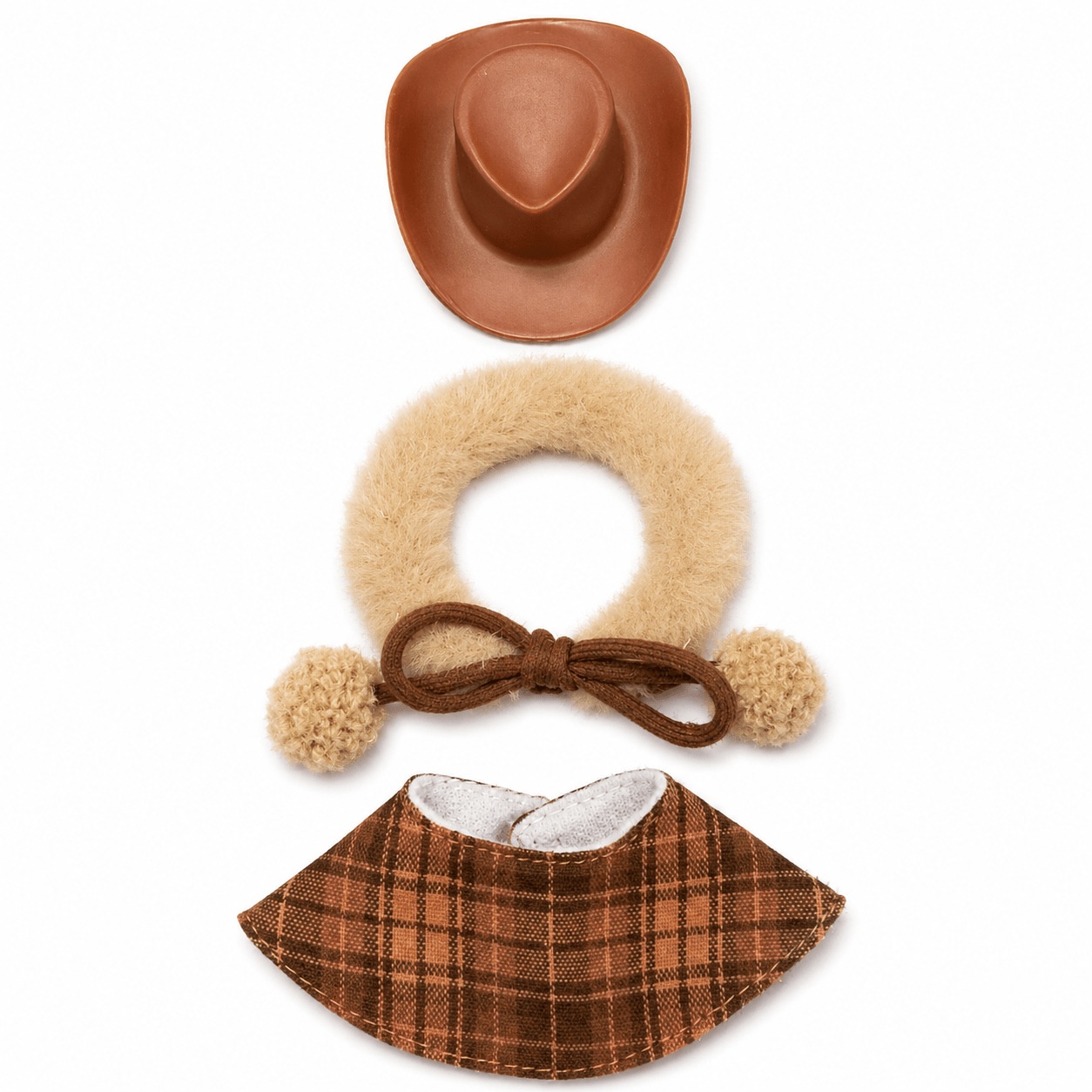 7 Inch Porch Goose Outfit, Brown Cowboy Hat & Winter Scarf Set, Office & Holiday Hand Knitted Costume - Image 3