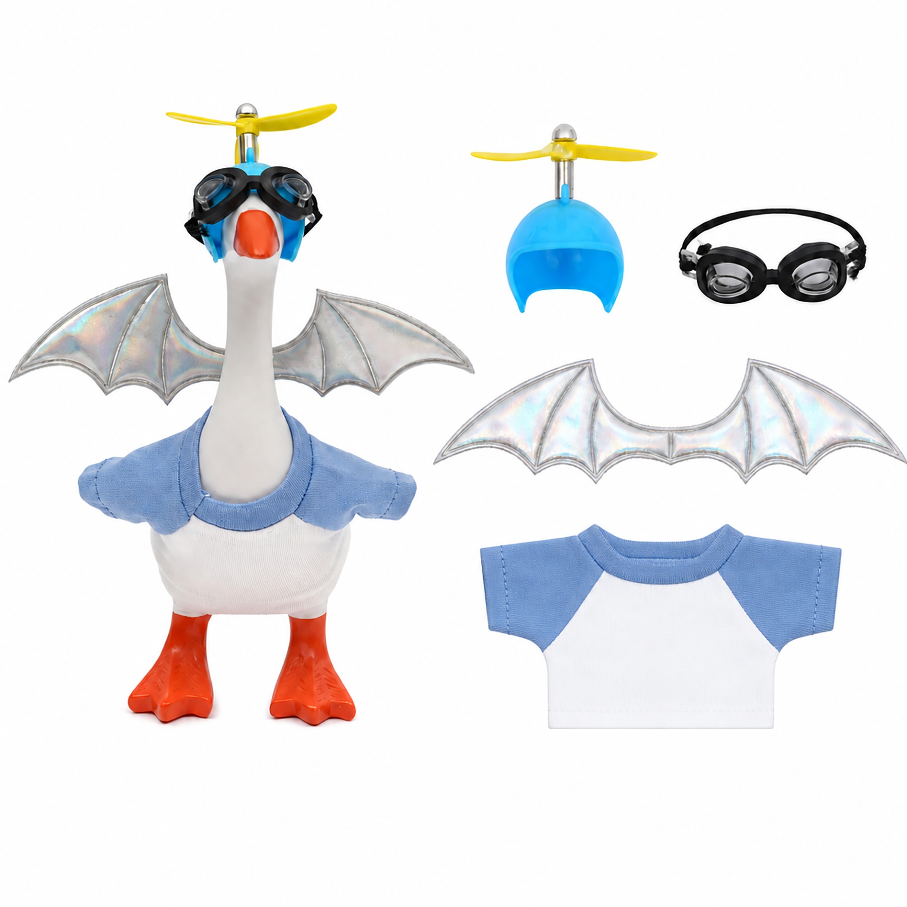 7 Inch Porch Goose Costume Set, Pilot Outfit with Propeller Hat & Wings, Creative Decor for Goose Figurine - Image 3