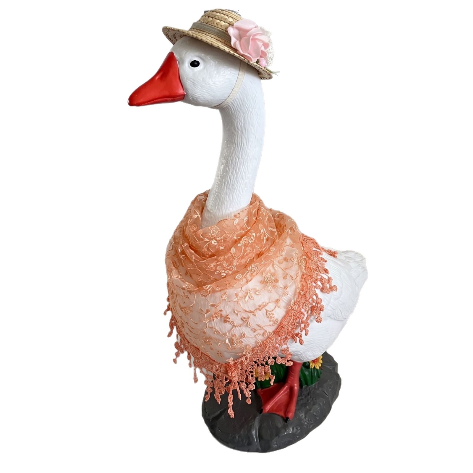 23 Inch Porch Goose Outfit, New Lawn Goose Garden Straw Hat Skirt Set with Scarf - Image 3