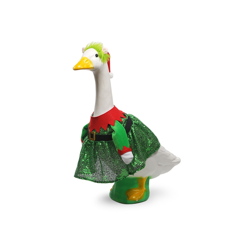 New Porch Goose Christmas Outfit, Green Sequin Elf Costume Set for Large White Goose Statue - Image 3