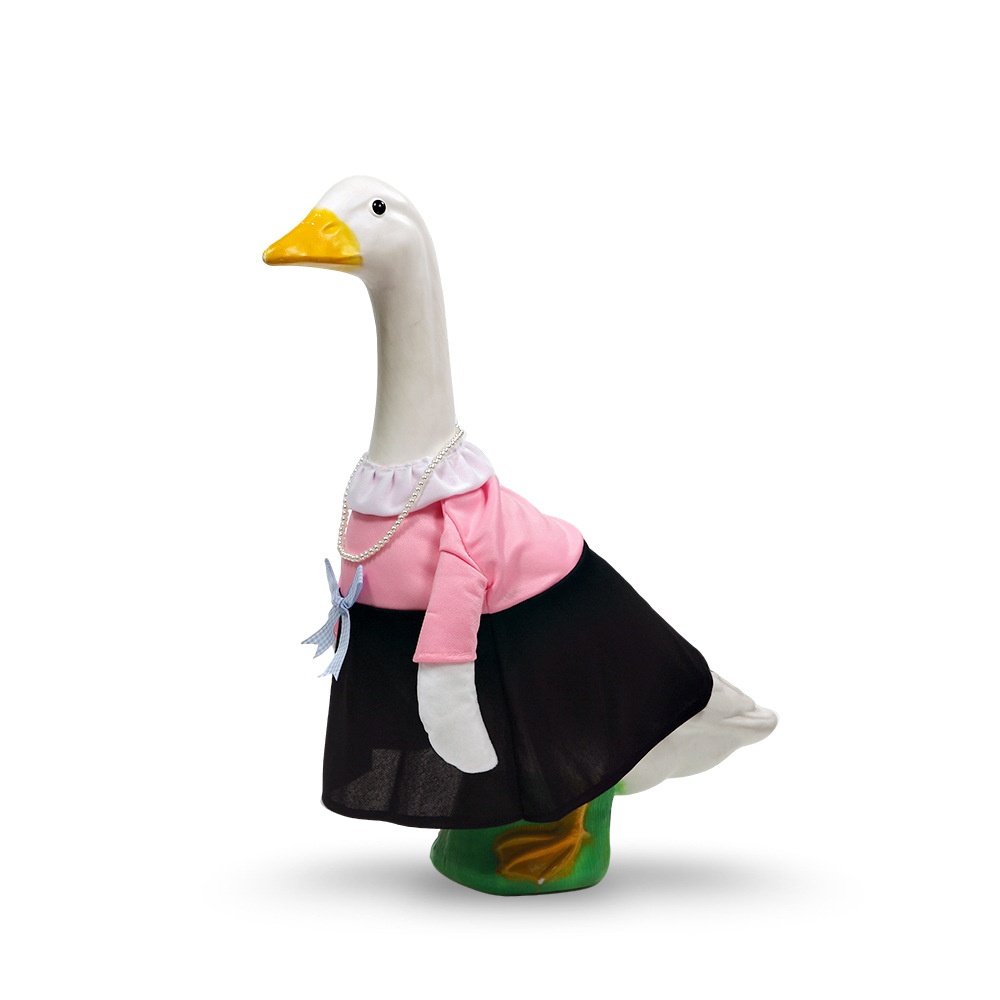 New Porch Goose Outfit, Pink Noble Lady Costume with Pearl Necklace for Large White Goose Statue - Image 3