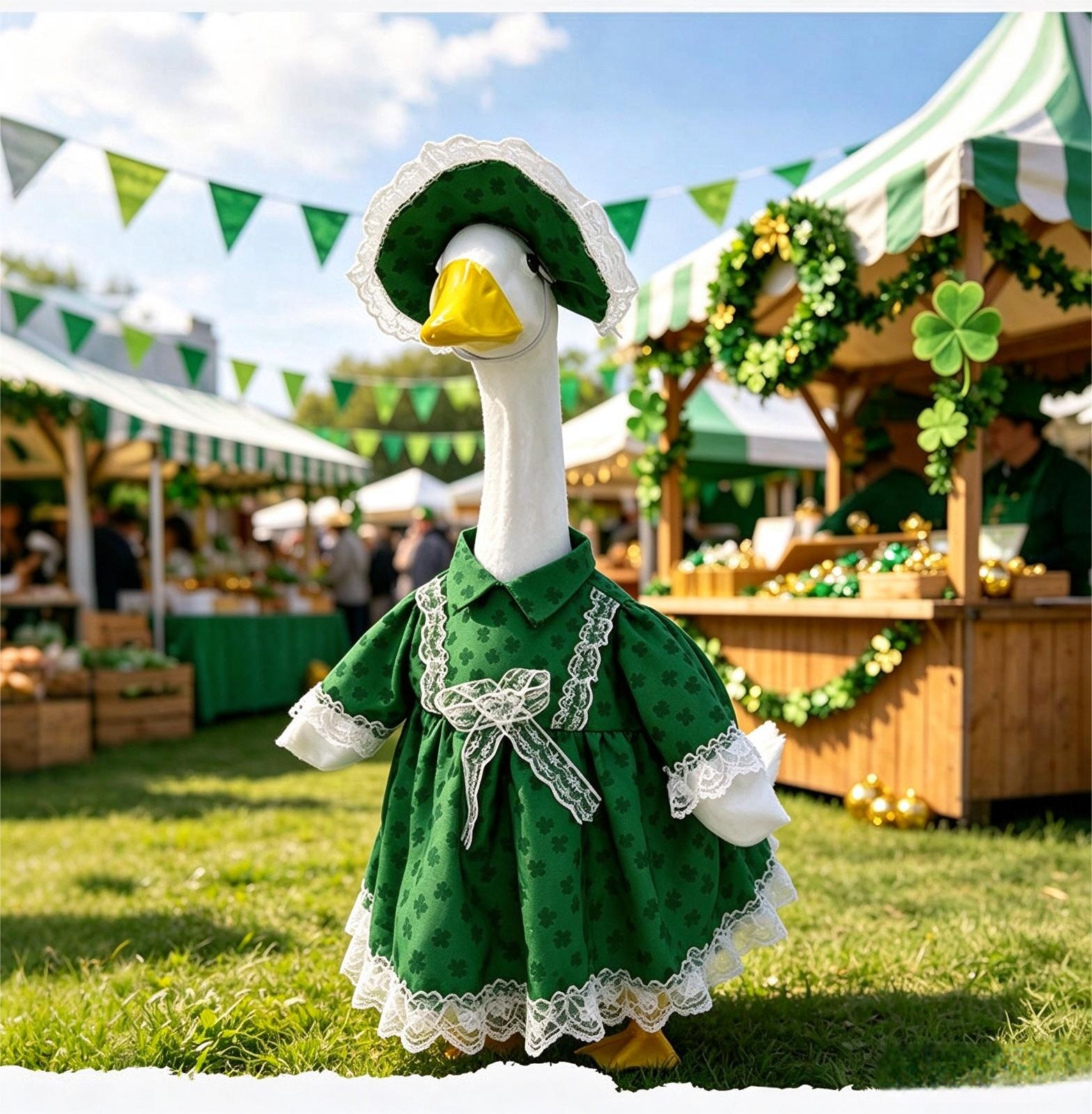 St. Patrick's Day Porch Goose Costume Set, 23 Inch Outdoor Garden Goose Decor - Image 3
