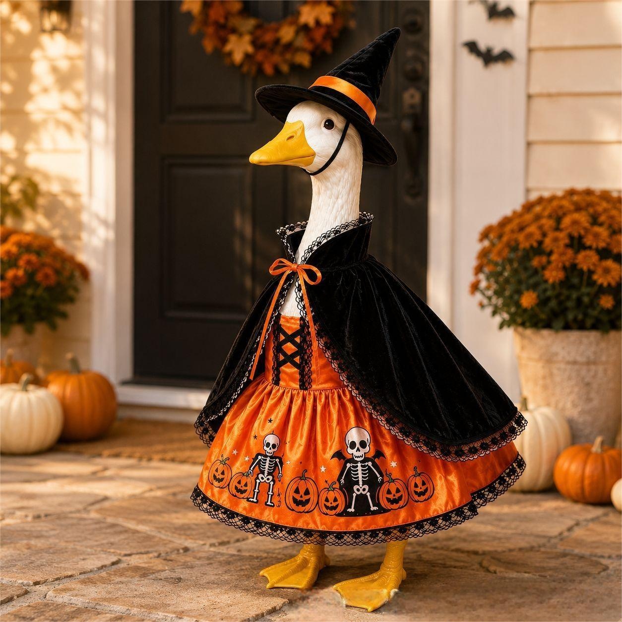 New Porch Goose Costume, Pointed Hat Skull & Pumpkin Outfit, Halloween Yard Garden Decor