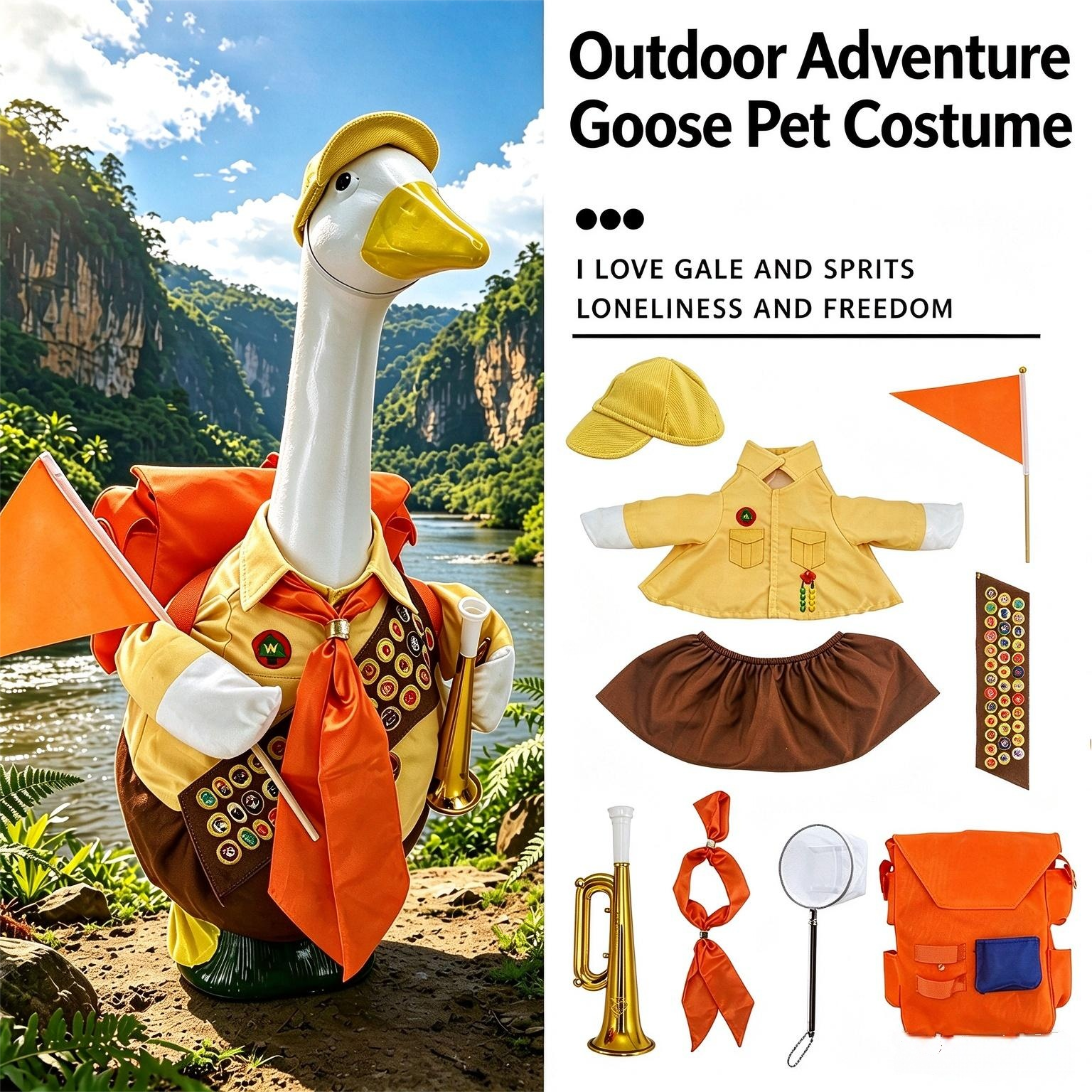 New Explorer Porch Goose Costume Set, Outdoor Yard Goose Outfit for Holiday Decor