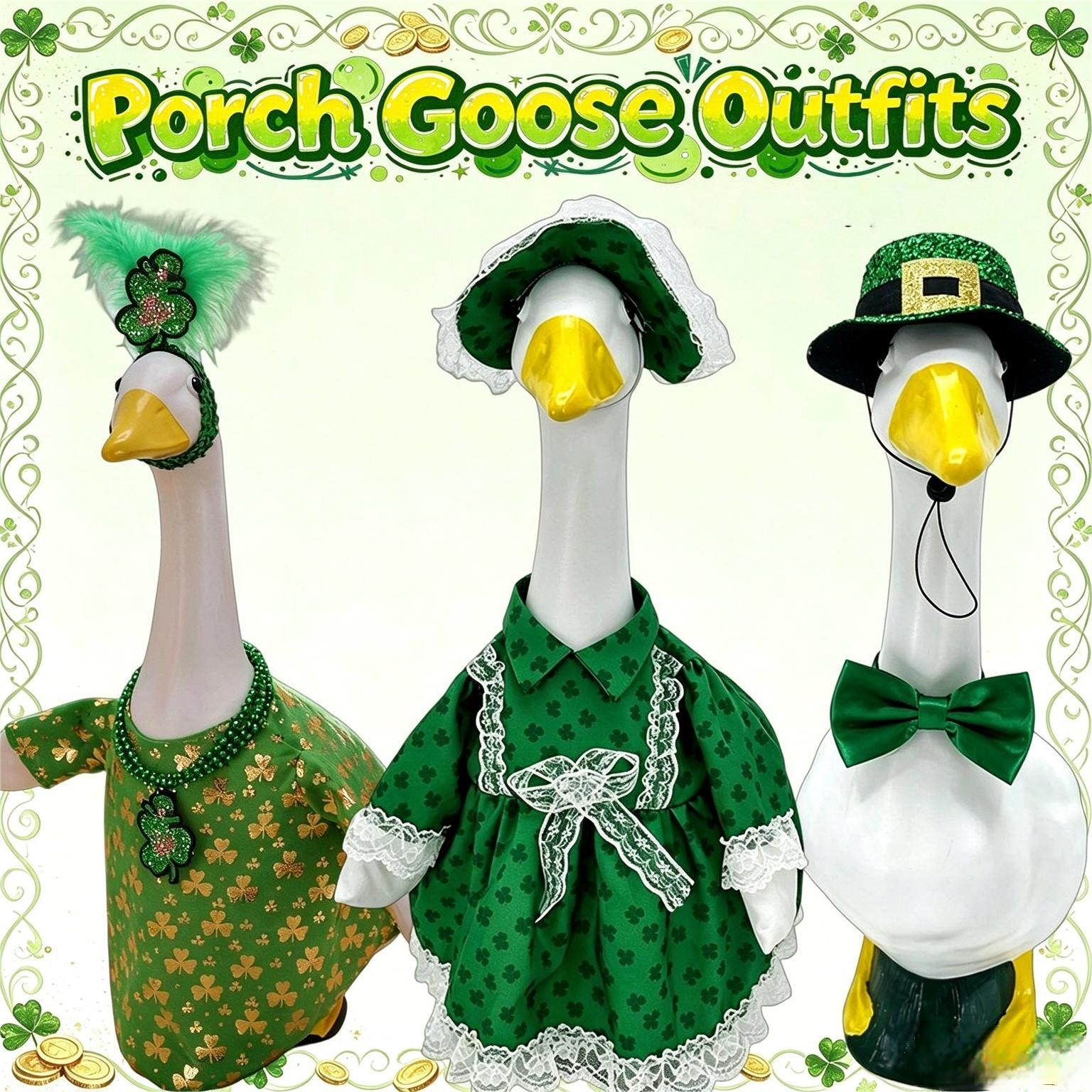 St. Patrick’s Day Porch Goose Costume Set, 23 Inch Outdoor Garden Goose Decor