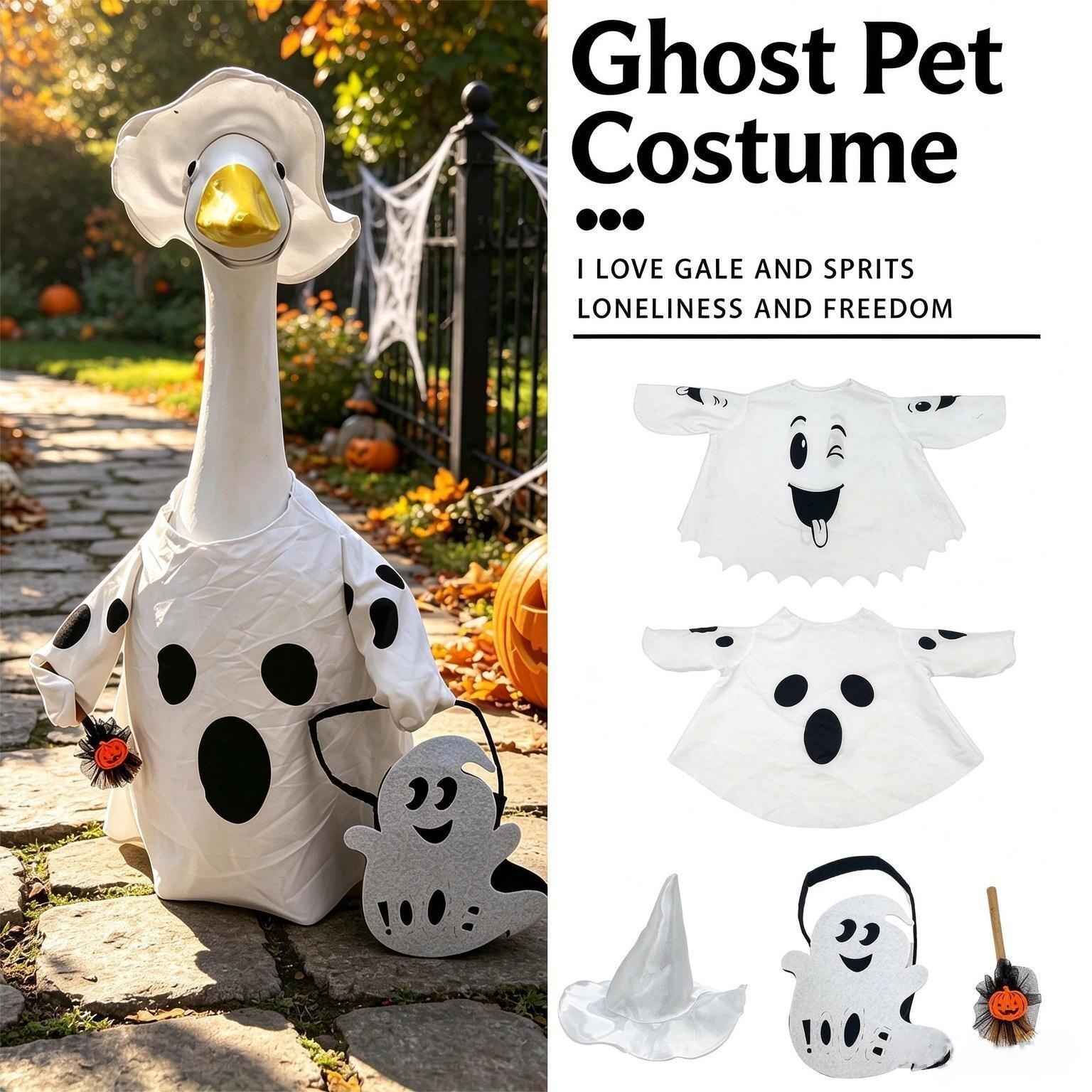 New Halloween White Ghost Porch Goose Costume, Yard Holiday Goose Decor