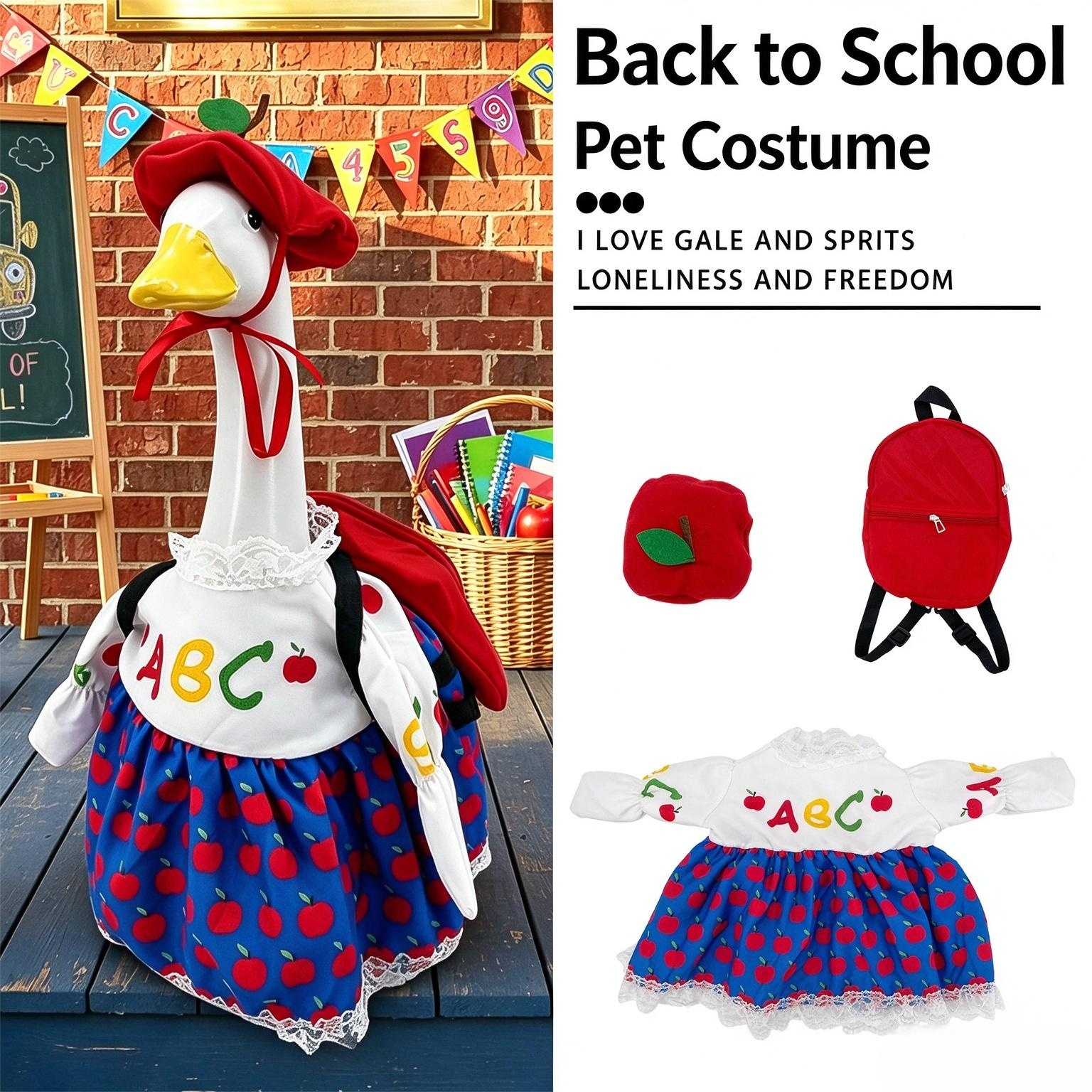 New Back to School Porch Goose Costume, Apple Lace Dress Set for Classroom Goose Decor