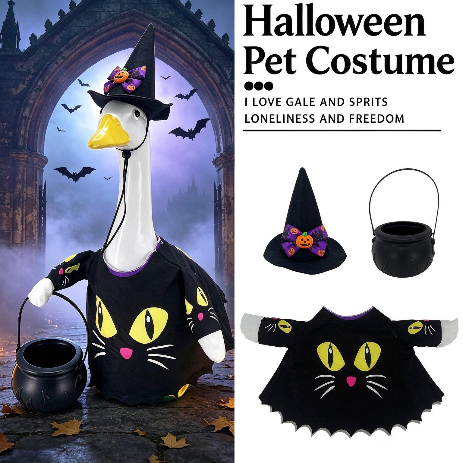 New Halloween Black Cat Witch Porch Goose Costume Set, Outdoor Yard Themed Decor