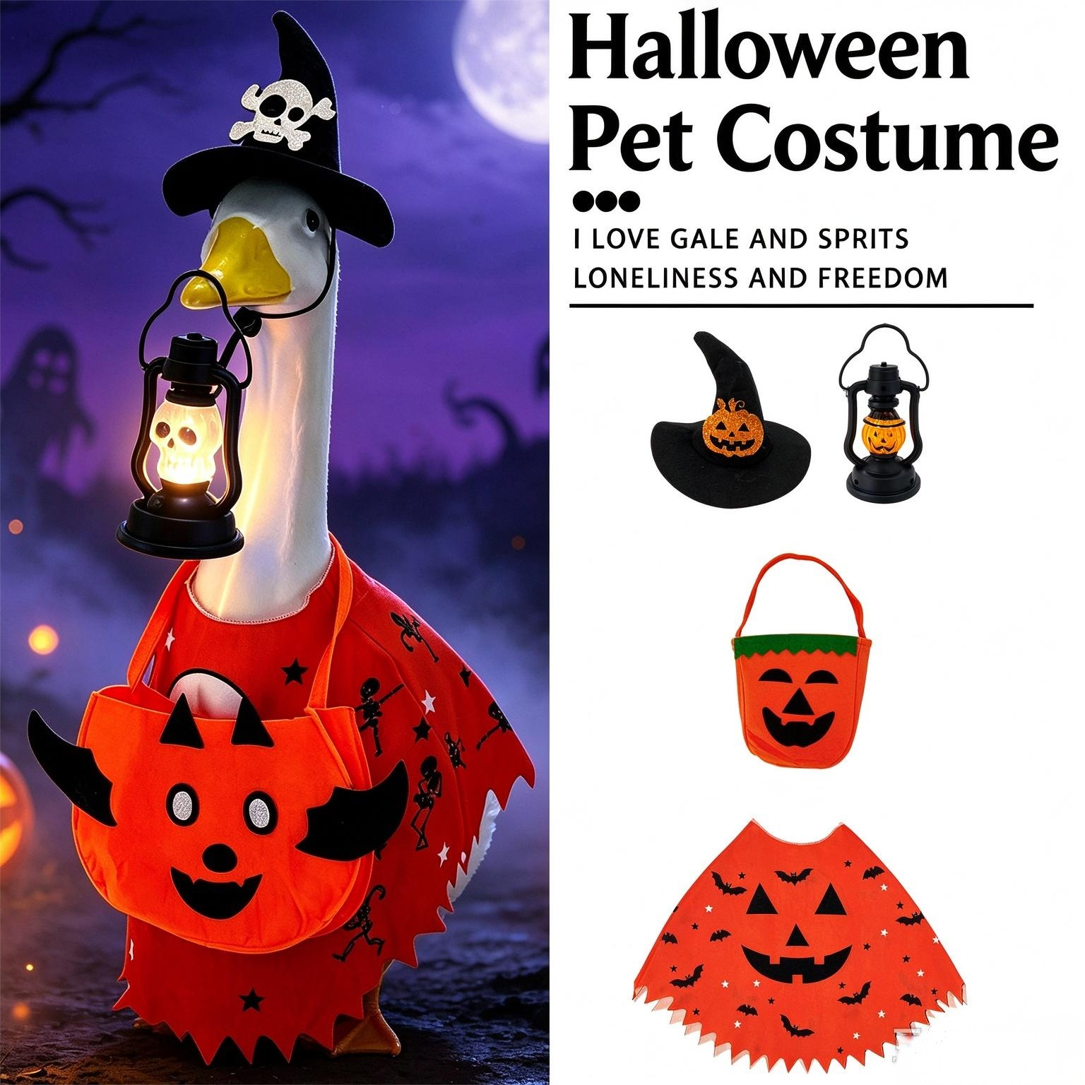 2026 New 23 Inch Porch Goose Halloween Witch Costume, Skull & Pumpkin Lantern Dress Up Outfit