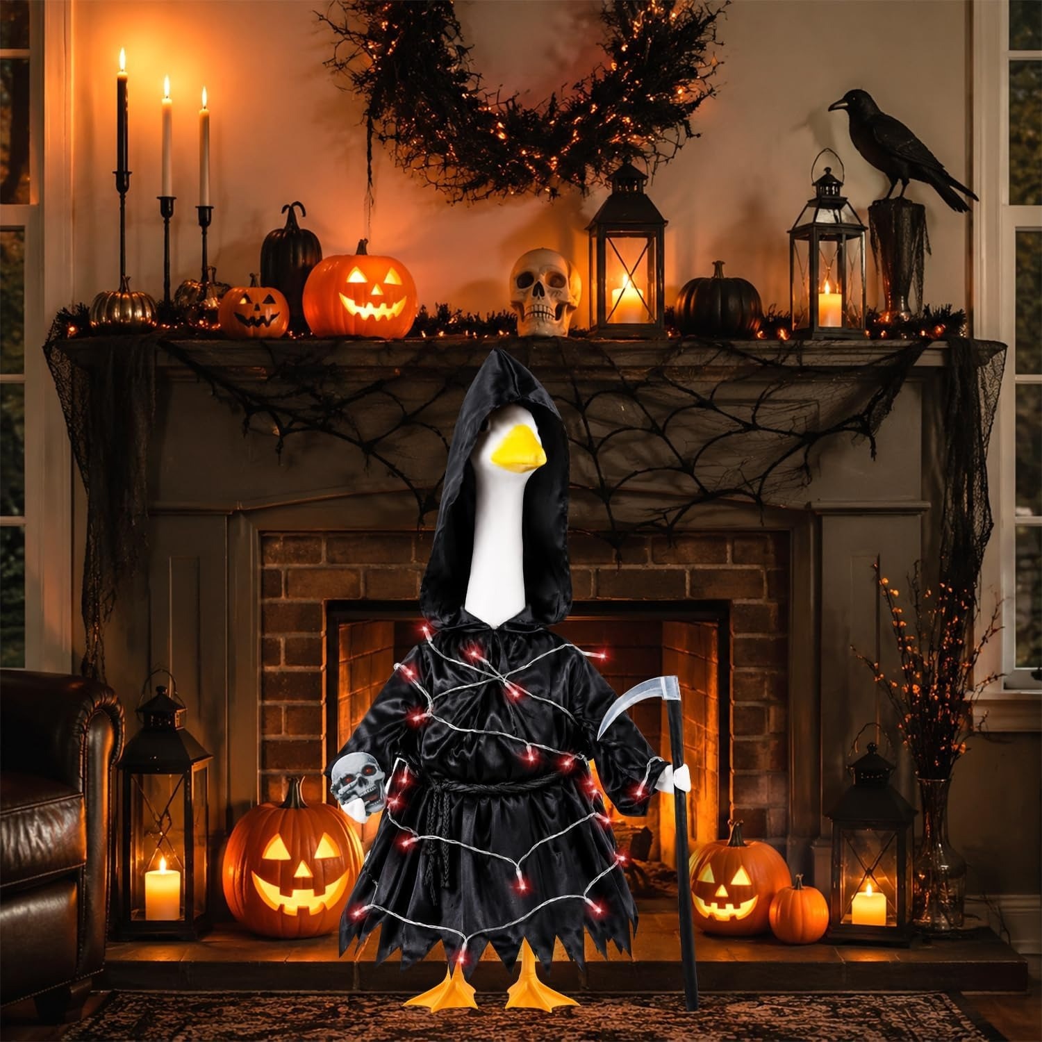Halloween 23 Inch Porch Goose Grim Reaper Outfit, Party Scene Decor Costume