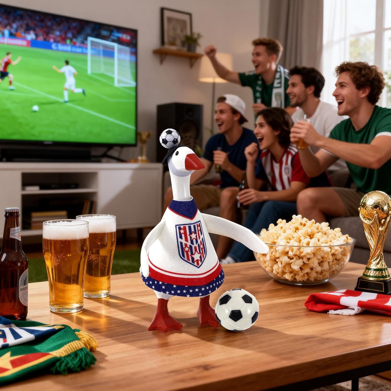 7 Inch Desktop Goose Soccer Outfit Set, World Cup Home Porch Goose Decor