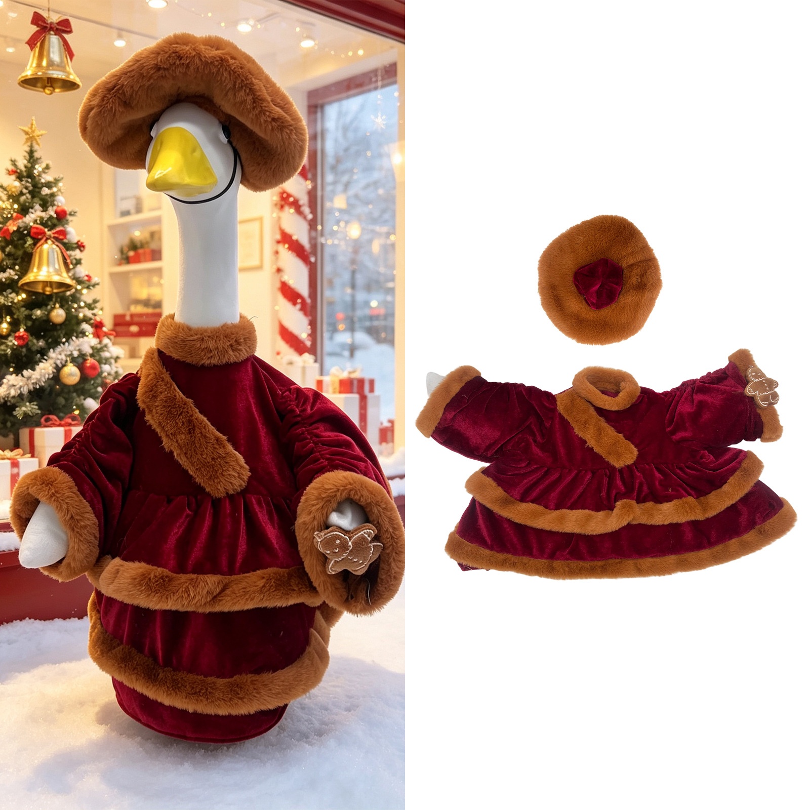 Christmas Red Velvet Porch Goose Costume Set, 23 Inch Holiday Yard Decor Outfit