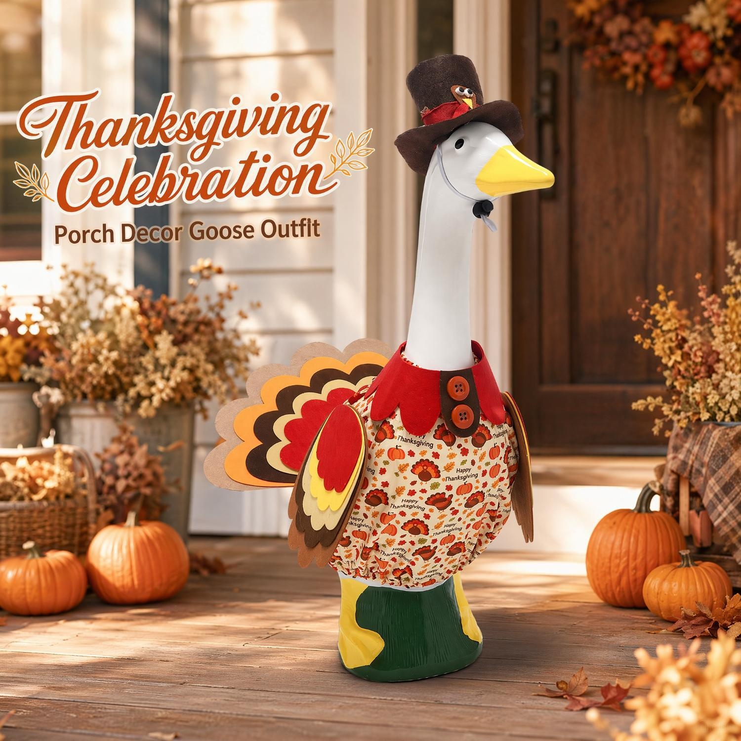23 Inch Porch Goose Turkey Costume, Harvest Festival Lawn Goose Outfit, Thanksgiving Decor Set