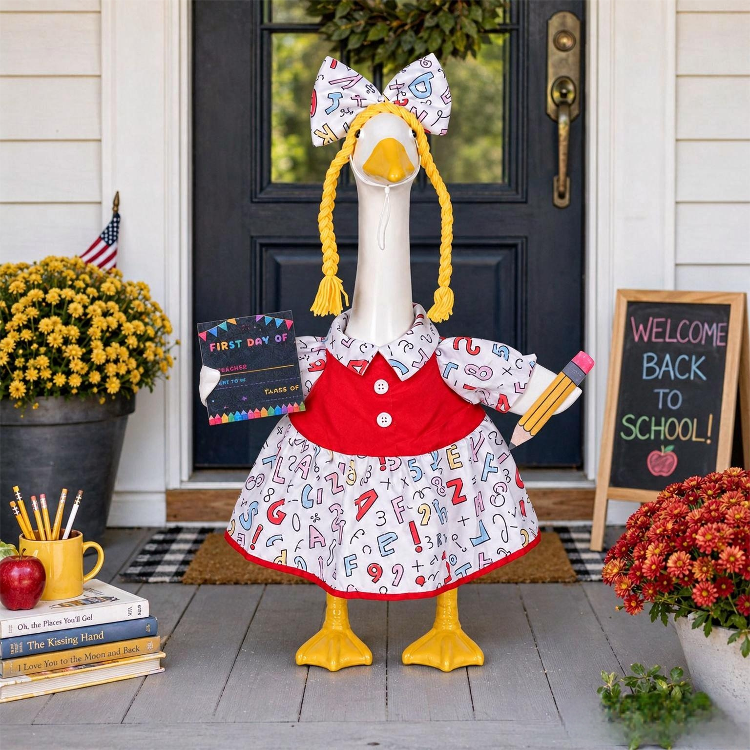 Back to School 23 Inch Porch Goose Costume, Creative Outfit Set for Garden Porch Decor