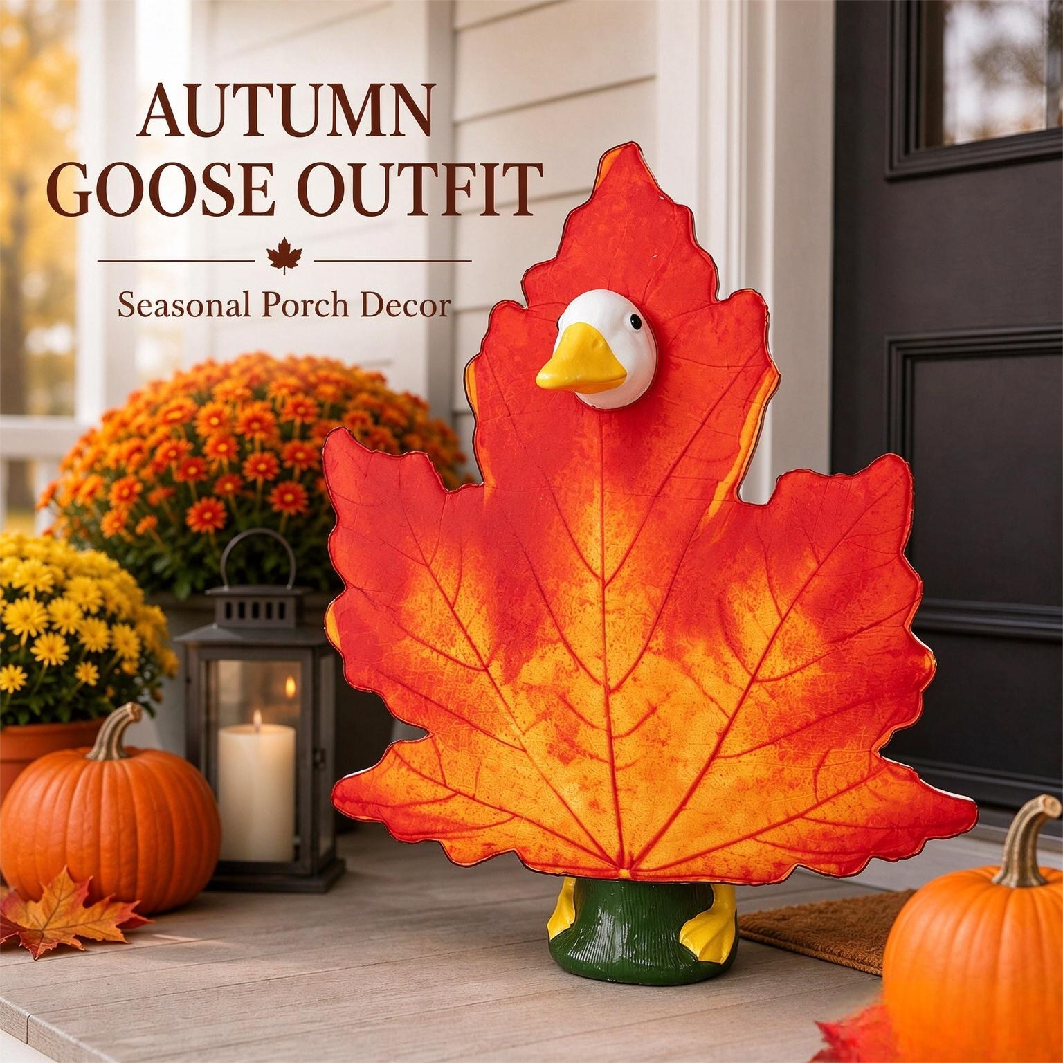 New Fall Maple Leaf Porch Goose Costume, Thanksgiving Yard Decor for 23 Inch Porch Goose