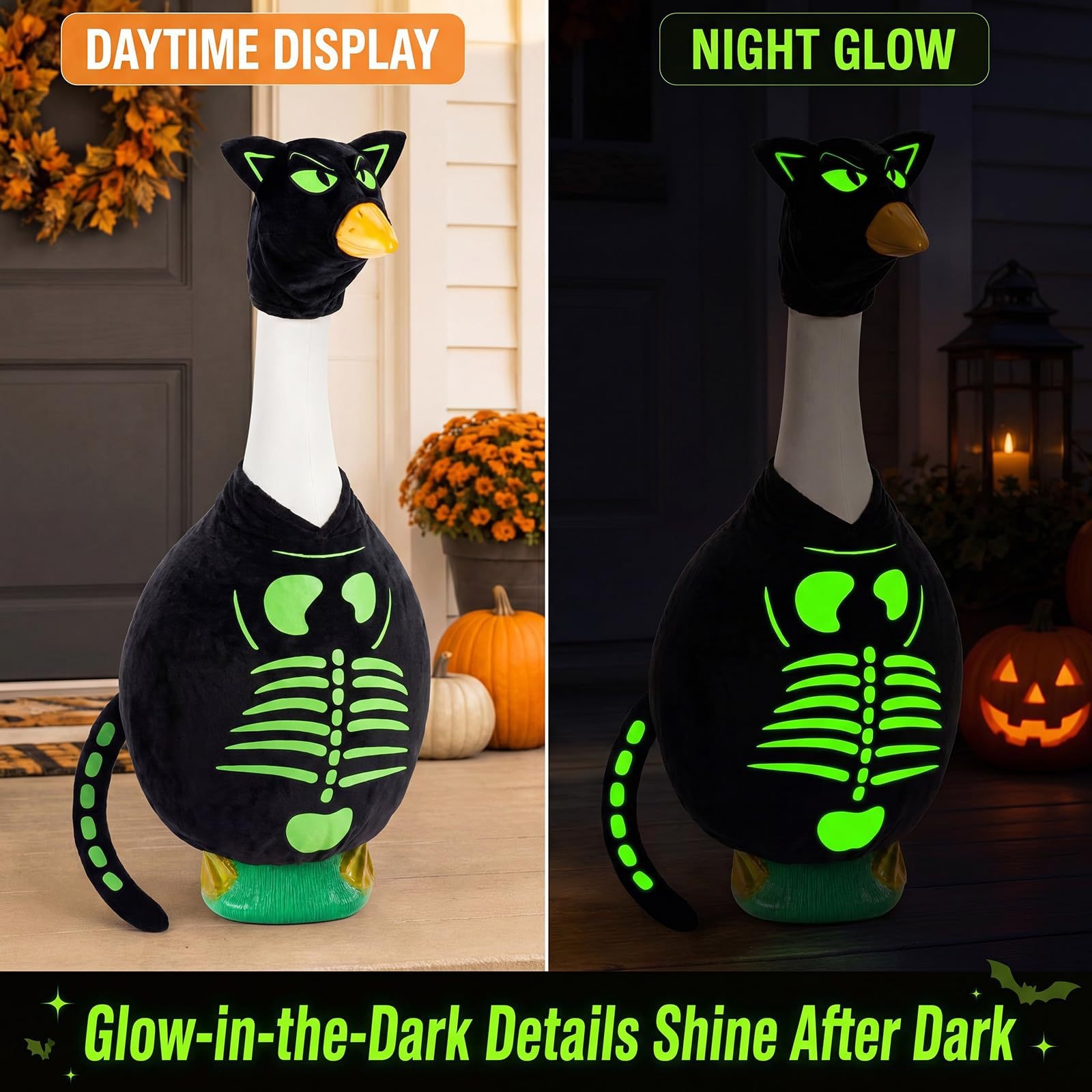 Halloween Black Cat Porch Goose Costume, Luminous 23 Inch Goose Statue Outfit for Garden Porch Decor - Image 2