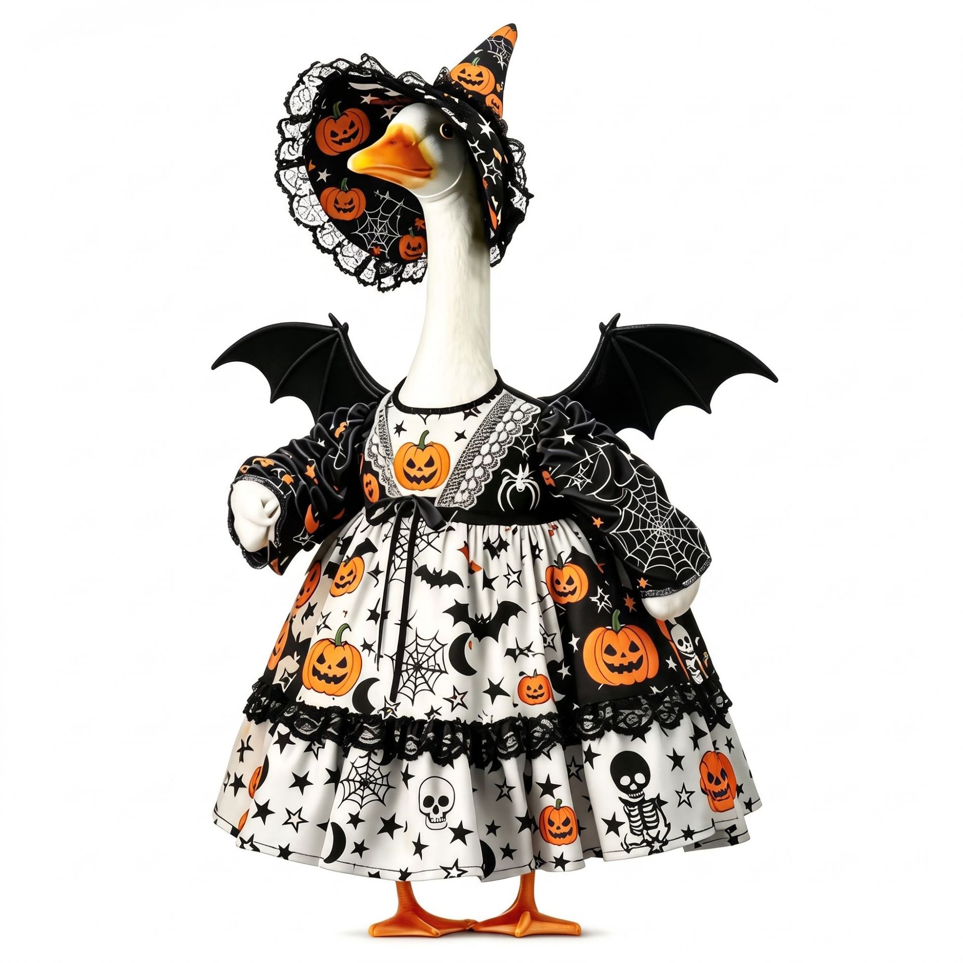 Halloween Witch Porch Goose Costume Set, 23 Inch Lawn Goose Outfit with Pumpkin Skull Bat Pattern for Holiday Decor