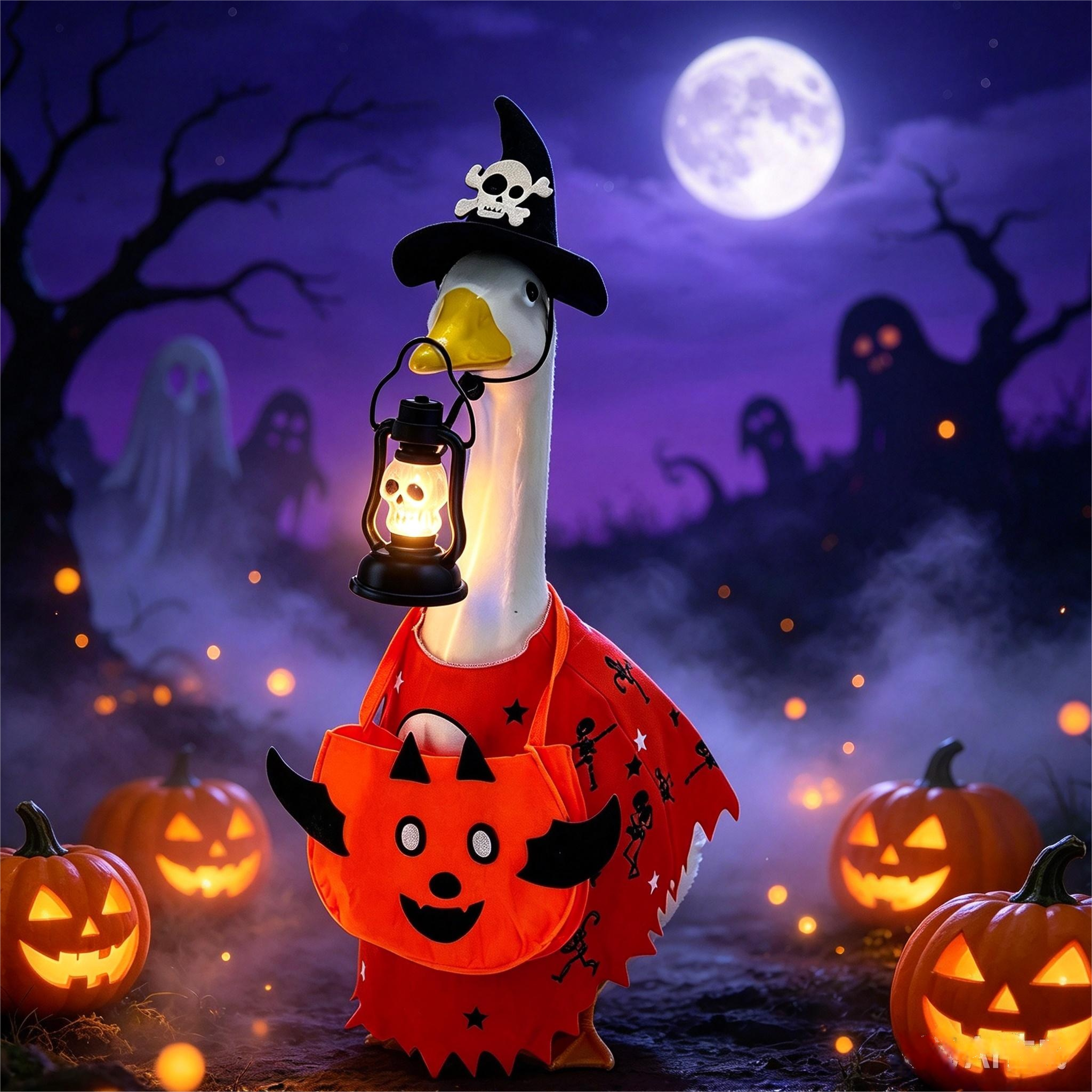 2026 New 23 Inch Porch Goose Halloween Witch Costume, Skull & Pumpkin Lantern Dress Up Outfit - Image 2