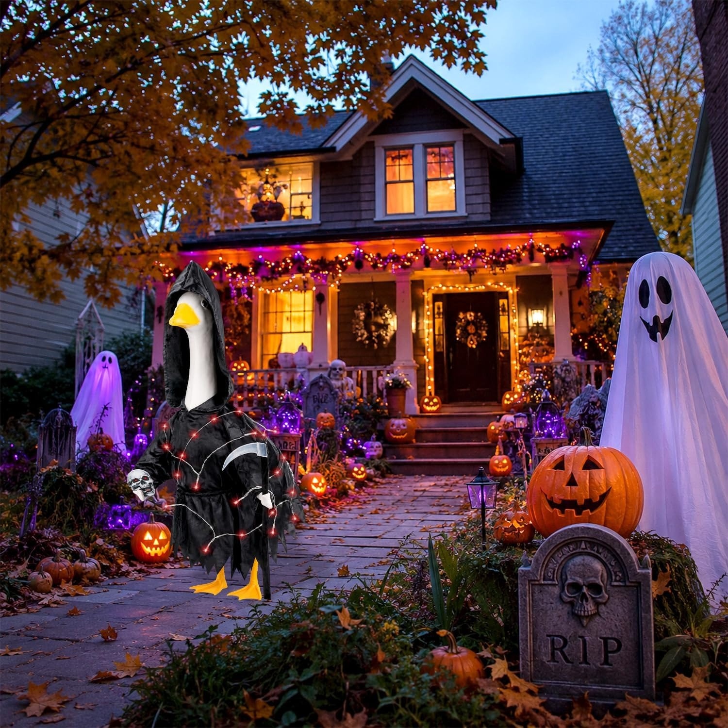 Halloween 23 Inch Porch Goose Grim Reaper Outfit, Party Scene Decor Costume - Image 2