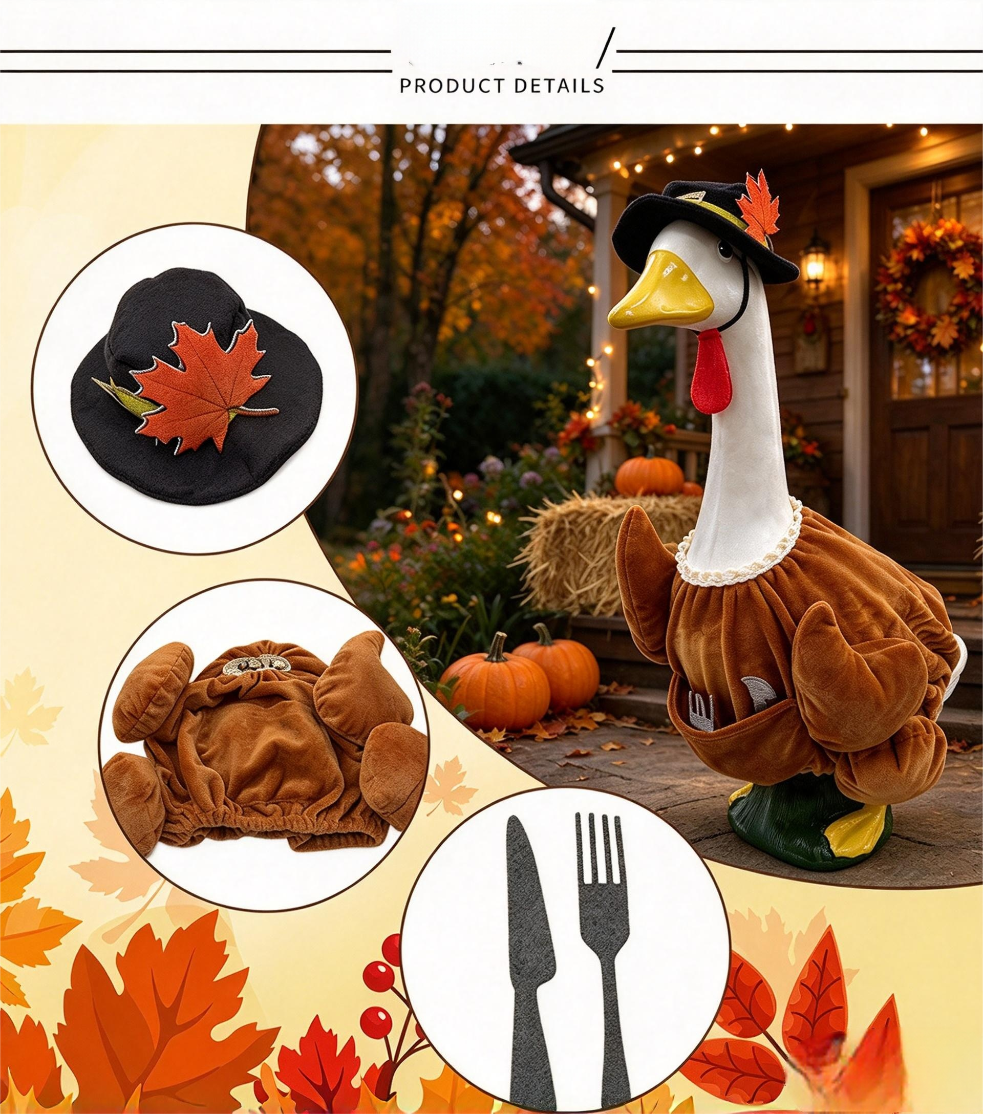 23 Inch Porch Goose Turkey Costume, Lawn Outdoor Garden Porch Goose Outfit, Holiday Decoration Prop - Image 2