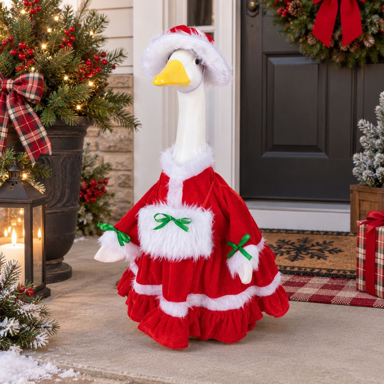Christmas Mrs.Claus Porch Goose Outfit, Costume for 23 Inch Plastic Porch Goose - Image 2