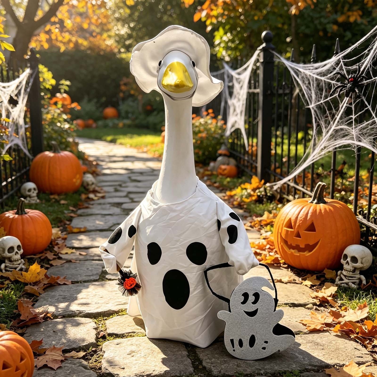 New Halloween White Ghost Porch Goose Costume, Yard Holiday Goose Decor - Image 2