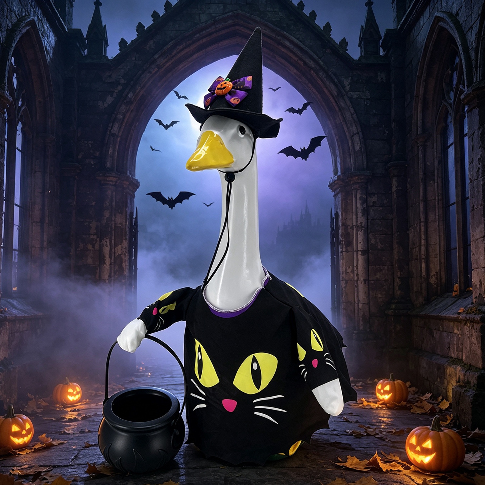 New Halloween Black Cat Witch Porch Goose Costume Set, Outdoor Yard Themed Decor - Image 2