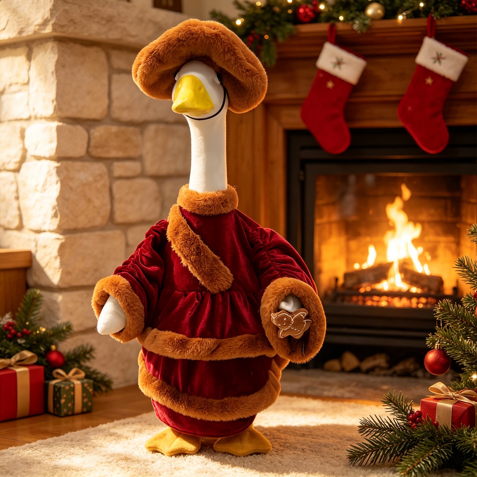 Christmas Red Velvet Porch Goose Costume Set, 23 Inch Holiday Yard Decor Outfit - Image 2